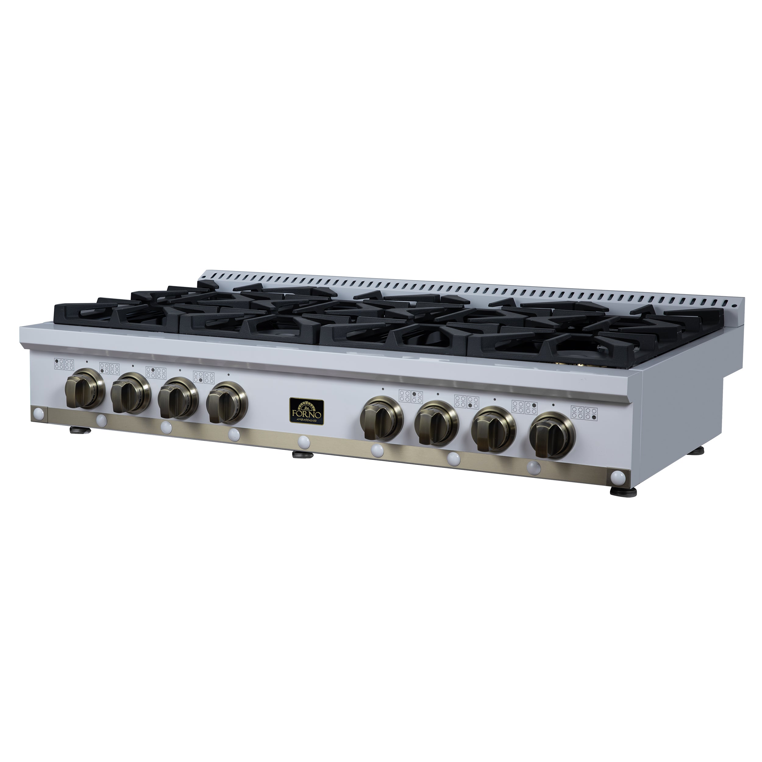 Forno Valente 48 in. White Gas Rangetop with 8 Sealed Burners and Cast Iron Grates | FCTGS5799-48CPWHT