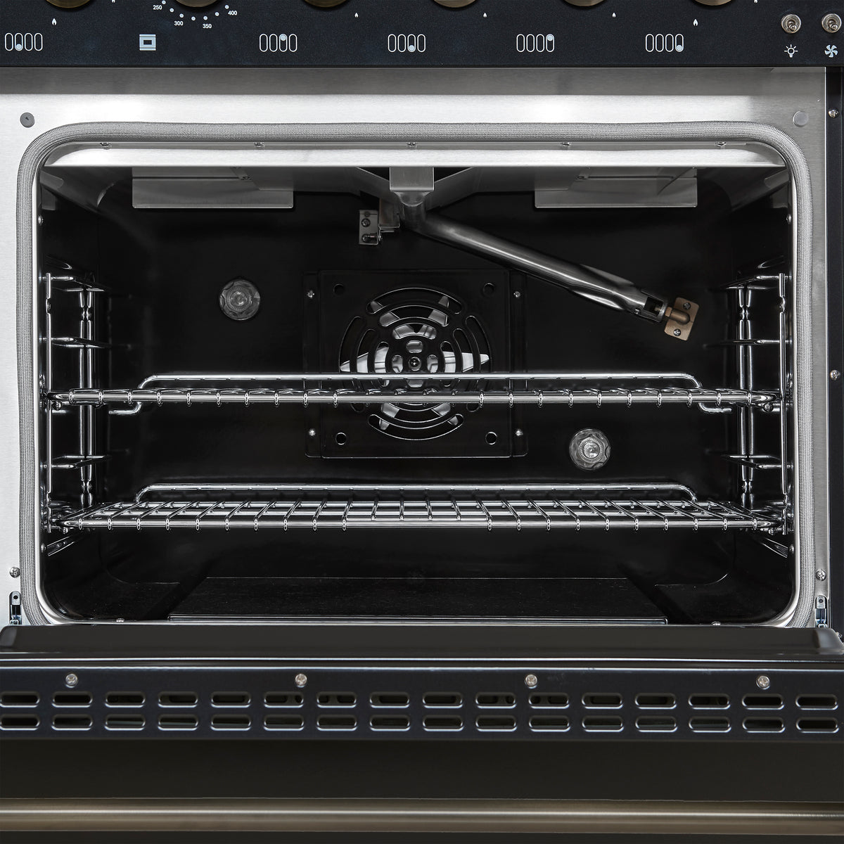 Forno Antico 48 in. 5.5 cu. ft. 8-Burner Black Gas Range with Antique Brass Accents | FFSGS6219-48BLK