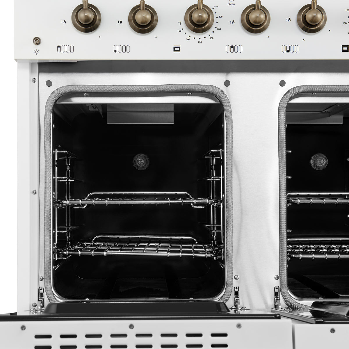 Forno Antico 48 in. 5.5 cu. ft. 8-Burner White Gas Range with Antique Brass Accents | FFSGS6219-48WHT