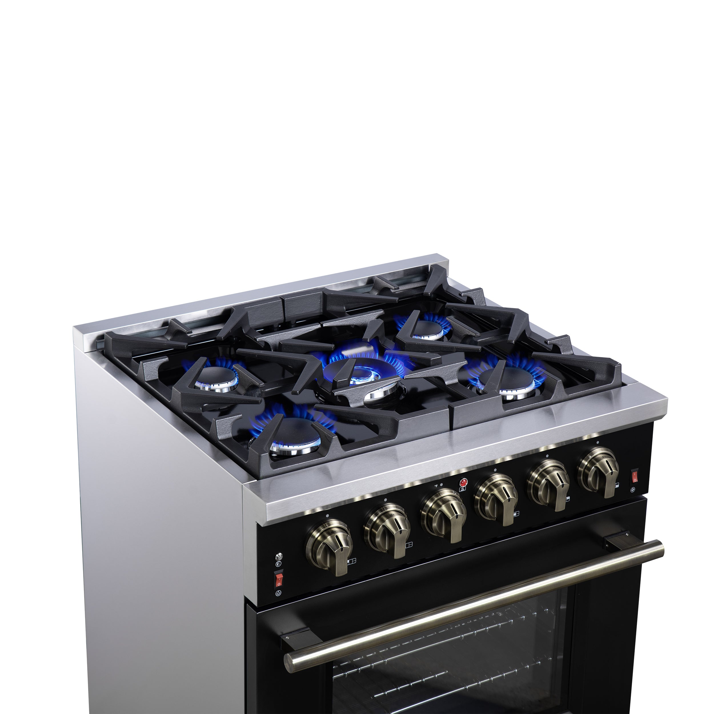 Forno Massimo 30 in. 4.32 cu. ft. 5-Burner Black Gas Range with Antique Brass Accents | FFSGS6239-30BLK