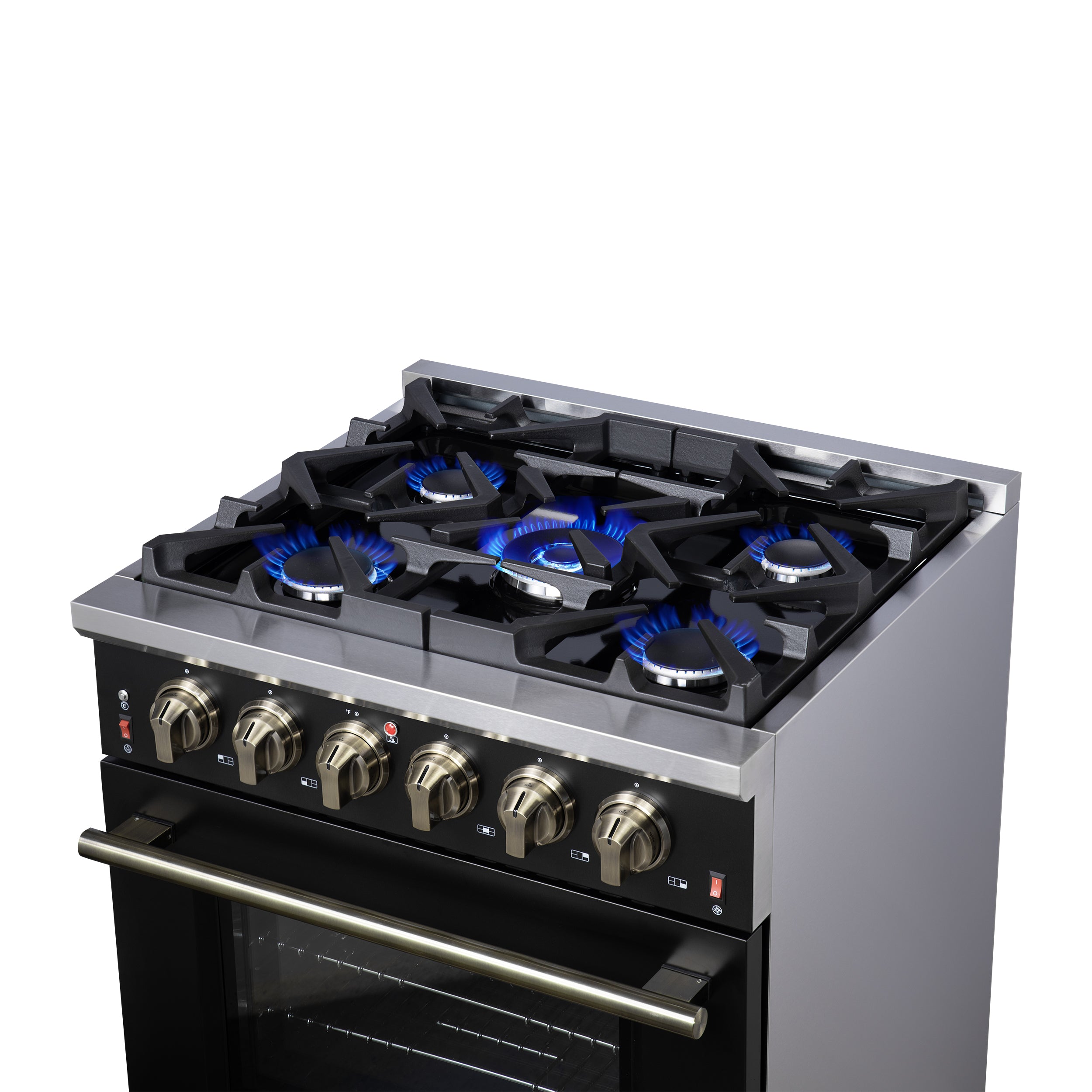 Forno Massimo 30 in. 4.32 cu. ft. 5-Burner Black Gas Range with Antique Brass Accents | FFSGS6239-30BLK