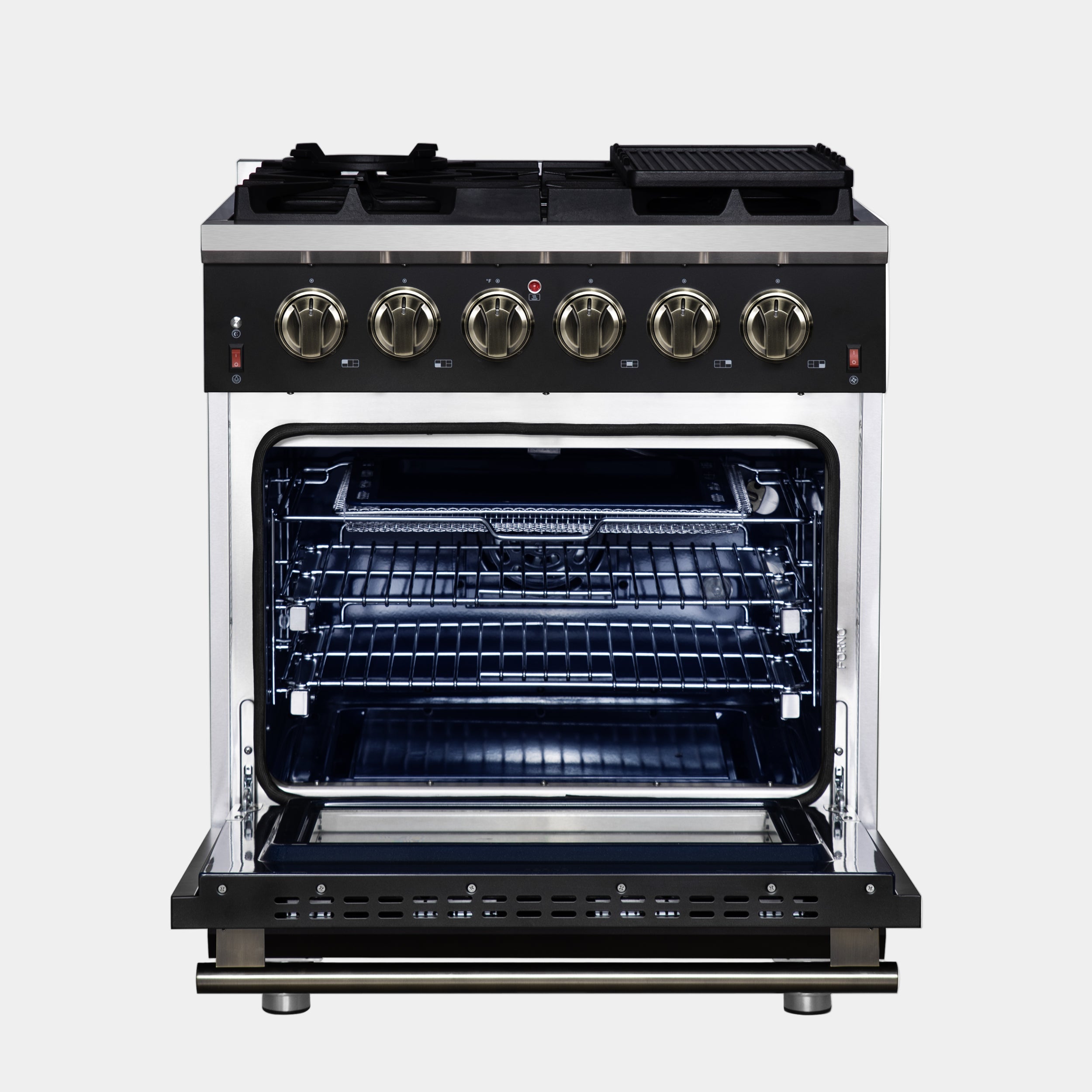 Forno Massimo 30 in. 4.32 cu. ft. 5-Burner Black Gas Range with Antique Brass Accents | FFSGS6239-30BLK