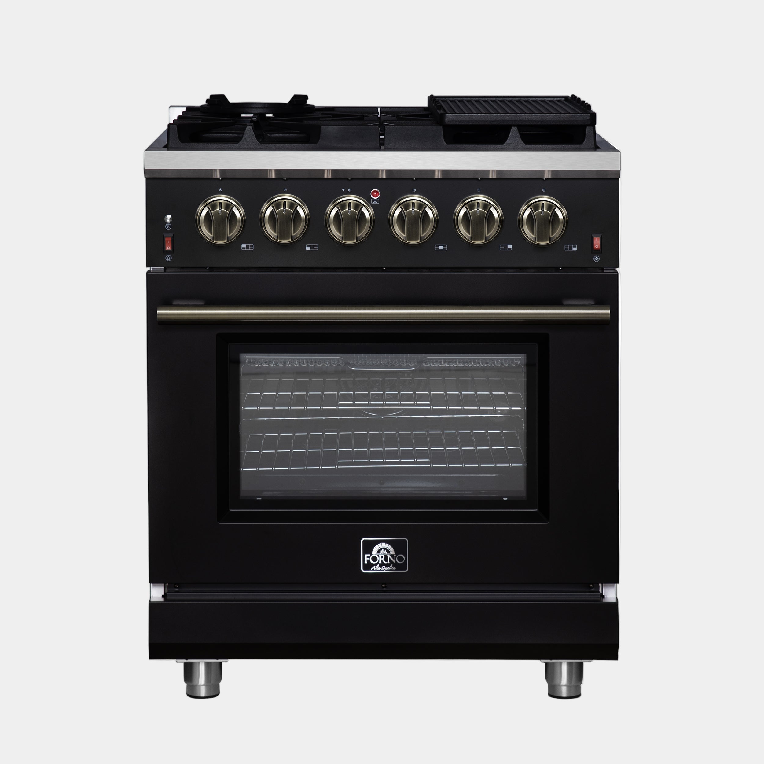 Forno Massimo 30 in. 4.32 cu. ft. 5-Burner Black Gas Range with Antique Brass Accents | FFSGS6239-30BLK