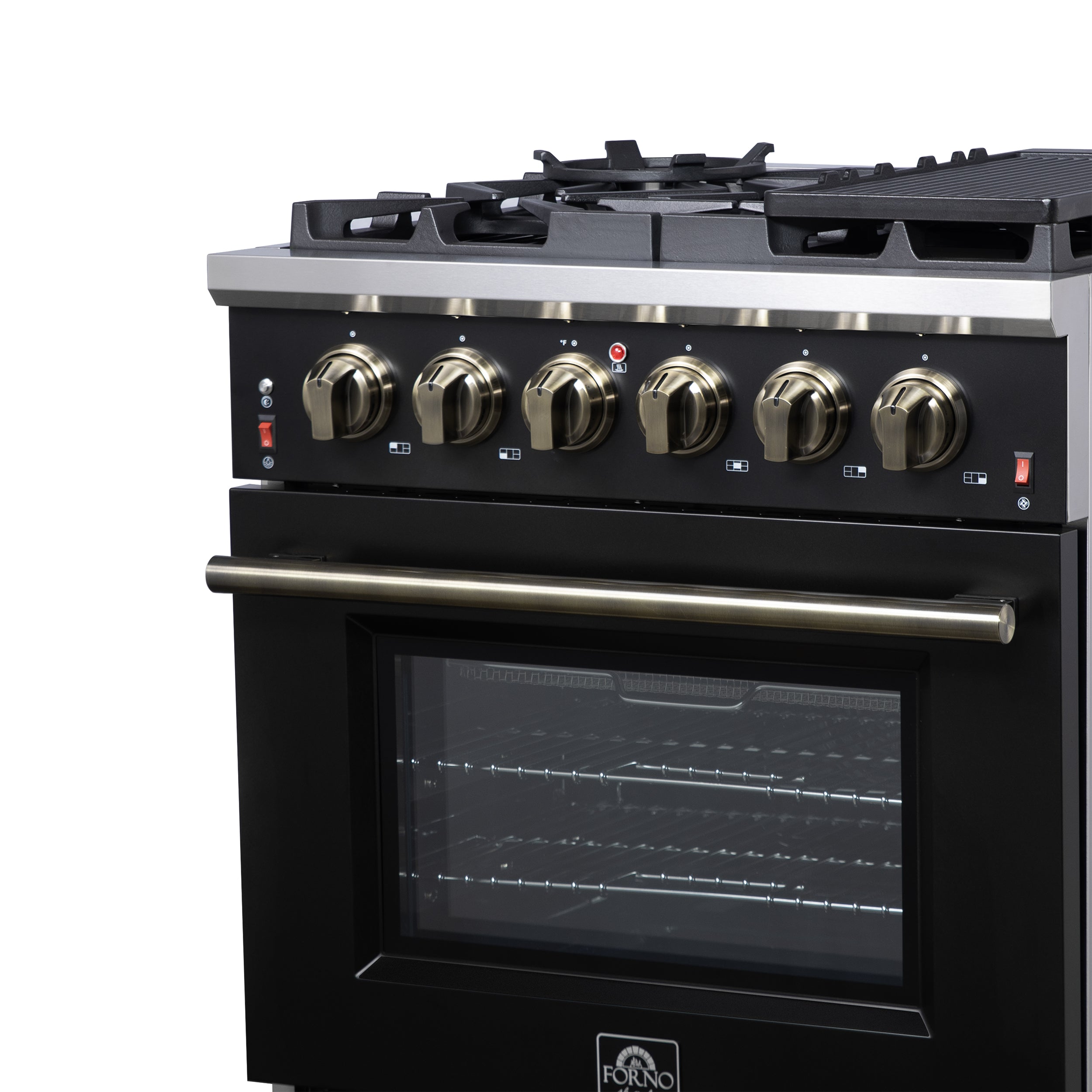 Forno Massimo 30 in. 4.32 cu. ft. 5-Burner Black Gas Range with Antique Brass Accents | FFSGS6239-30BLK