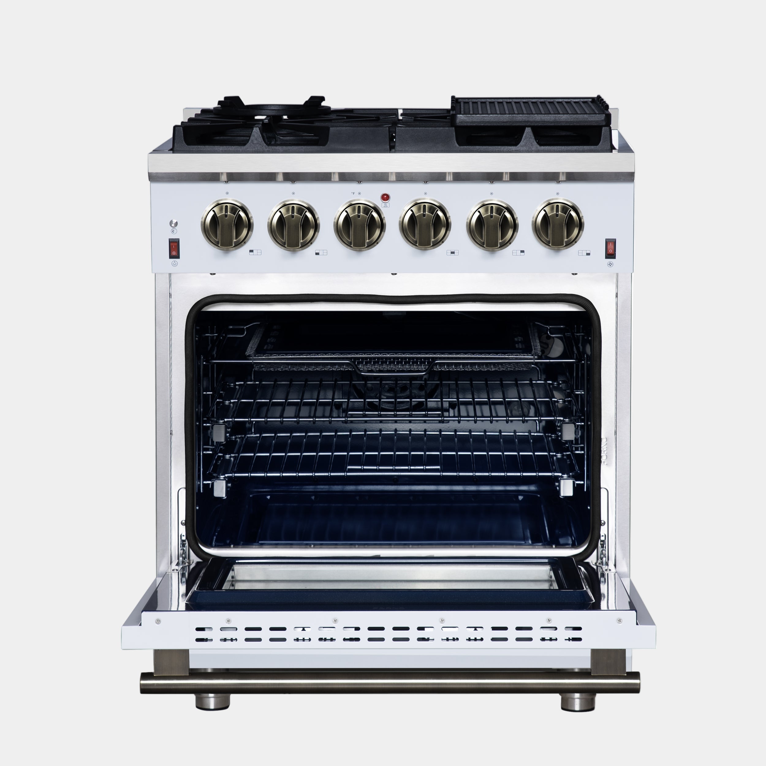Forno Massimo 30 in. 4.32 cu. ft. 5-Burner White Gas Range with Antique Brass Accents | FFSGS6239-30WHT