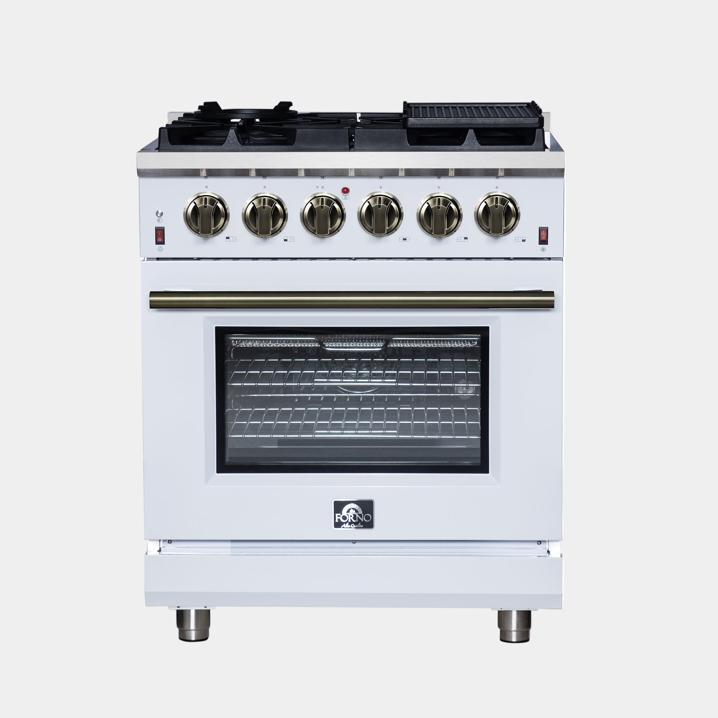 Forno Massimo 30 in. 4.32 cu. ft. 5-Burner White Gas Range with Antique Brass Accents | FFSGS6239-30WHT