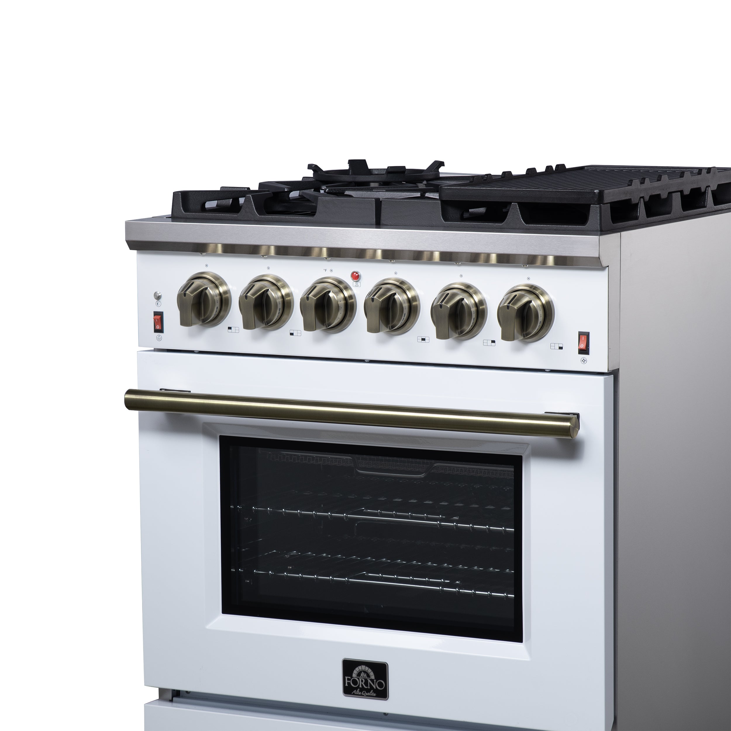 Forno Massimo 30 in. 4.32 cu. ft. 5-Burner White Gas Range with Antique Brass Accents | FFSGS6239-30WHT