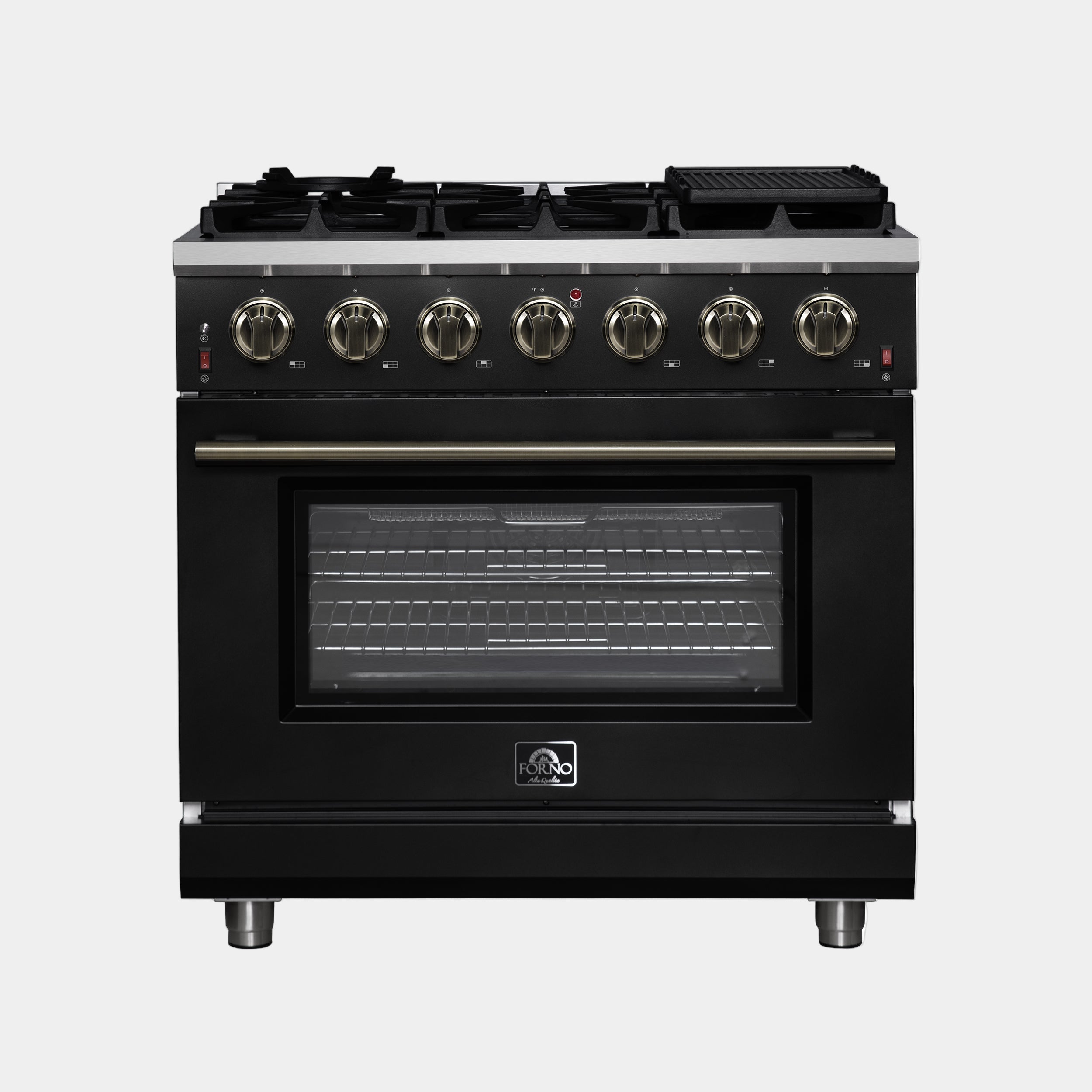 Forno Massimo 36 in. 5.36 cu. ft. 6-Burner Black Gas Range with Antique Brass Accents | FFSGS6239-36BLK
