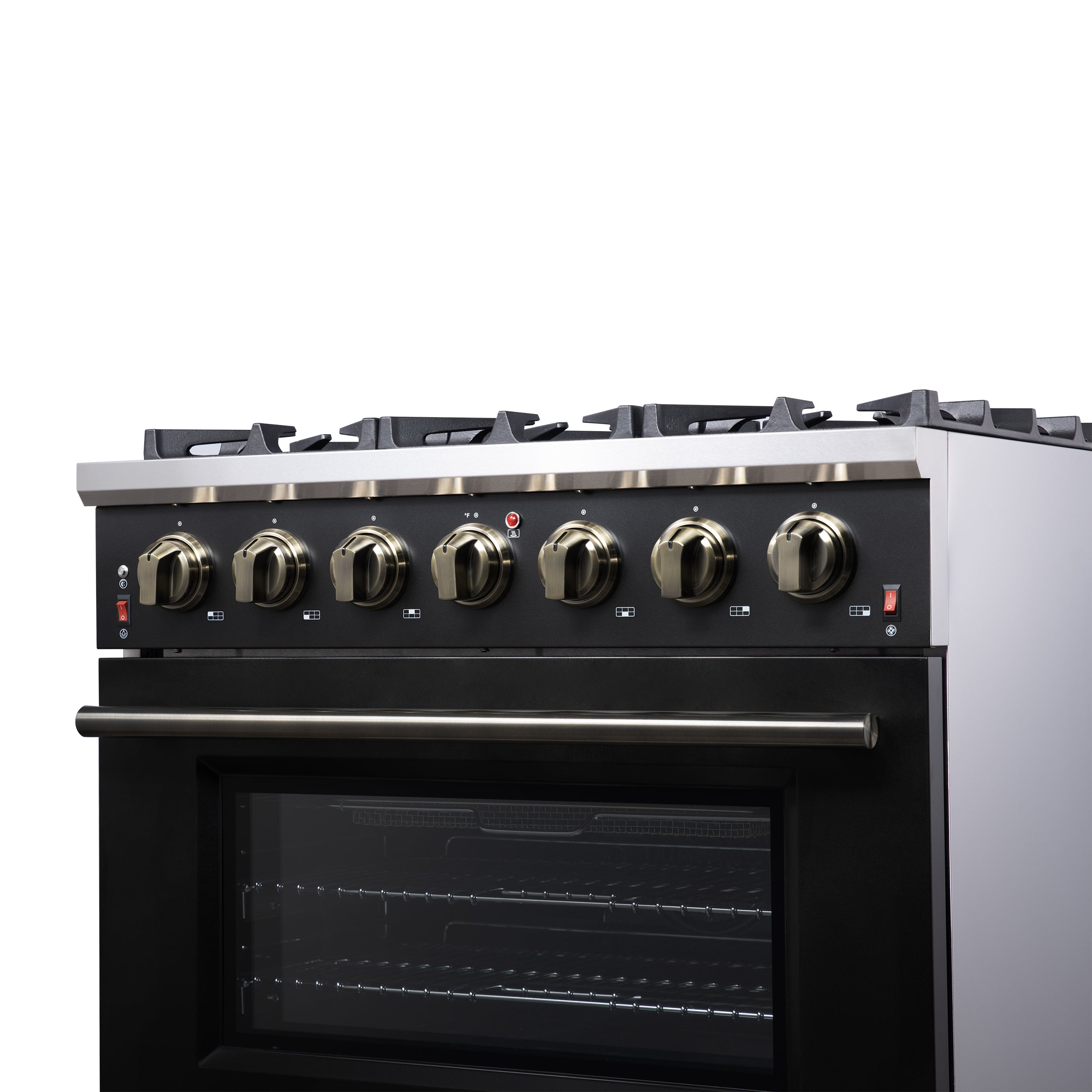Forno Massimo 36 in. 5.36 cu. ft. 6-Burner Black Gas Range with Antique Brass Accents | FFSGS6239-36BLK
