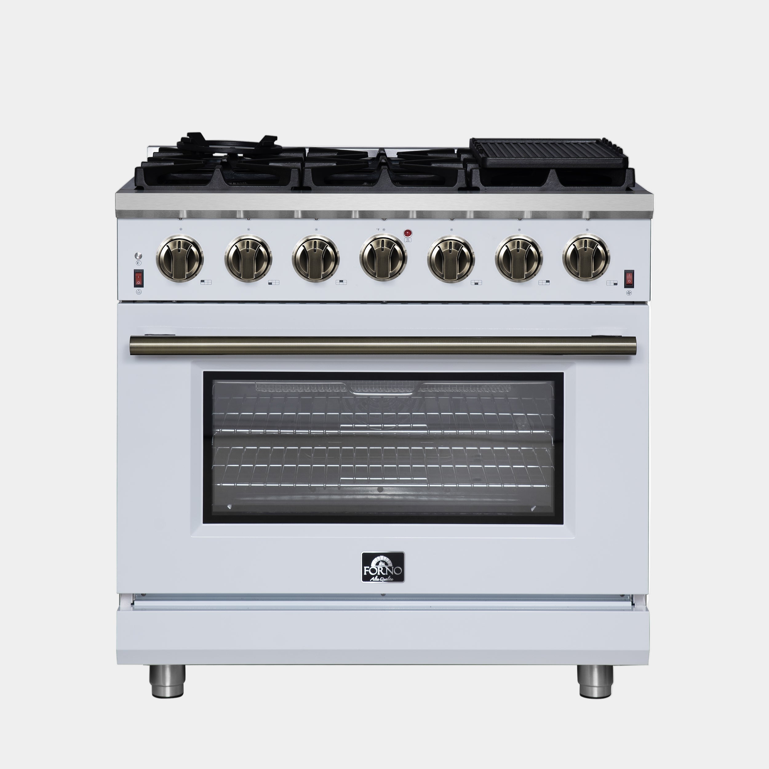 Forno Massimo 36 in. 5.36 cu. ft. 6-Burner White Gas Range with Antique Brass Accents | FFSGS6239-36WHT