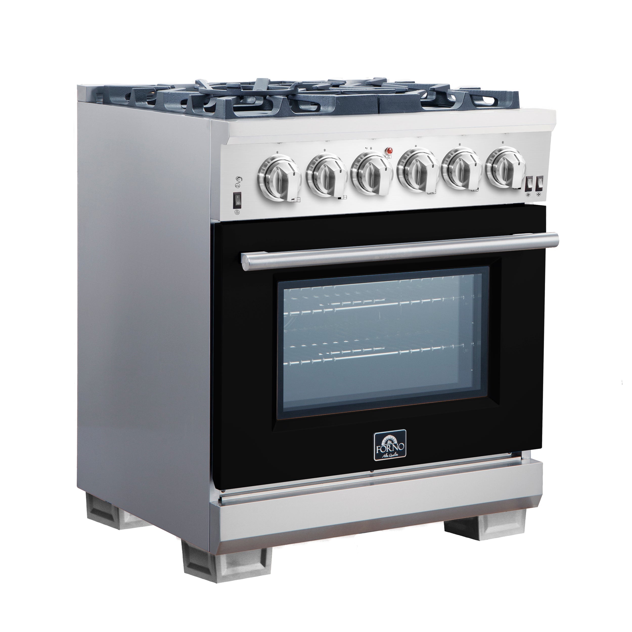 Forno Capriasca 30 in. 4.32 cu. ft. 5-burner Black Gas Range with Brass Burners 4.32 cu. ft. | FFSGS6260-30BLK