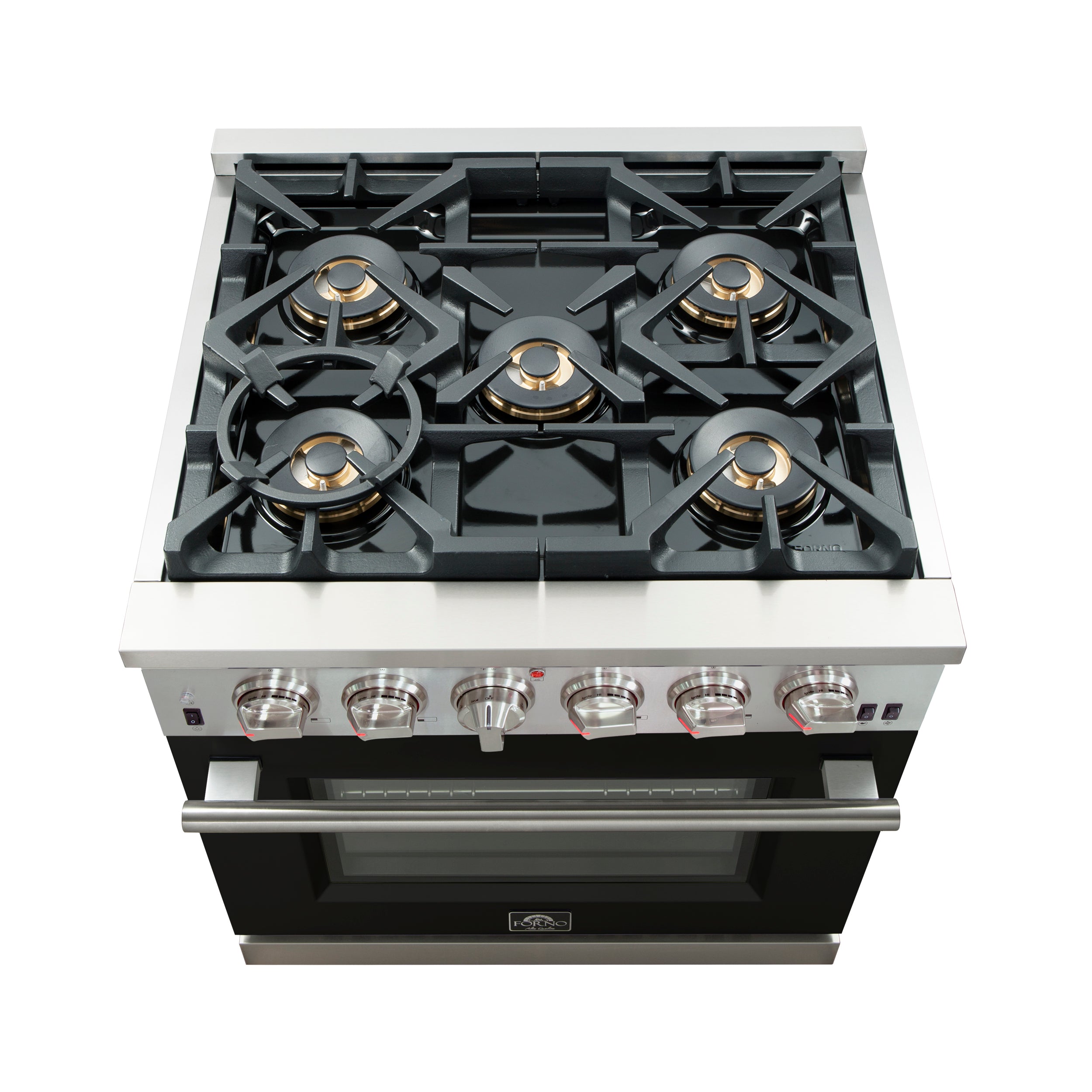 Forno Capriasca 30 in. 4.32 cu. ft. 5-burner Black Gas Range with Brass Burners 4.32 cu. ft. | FFSGS6260-30BLK