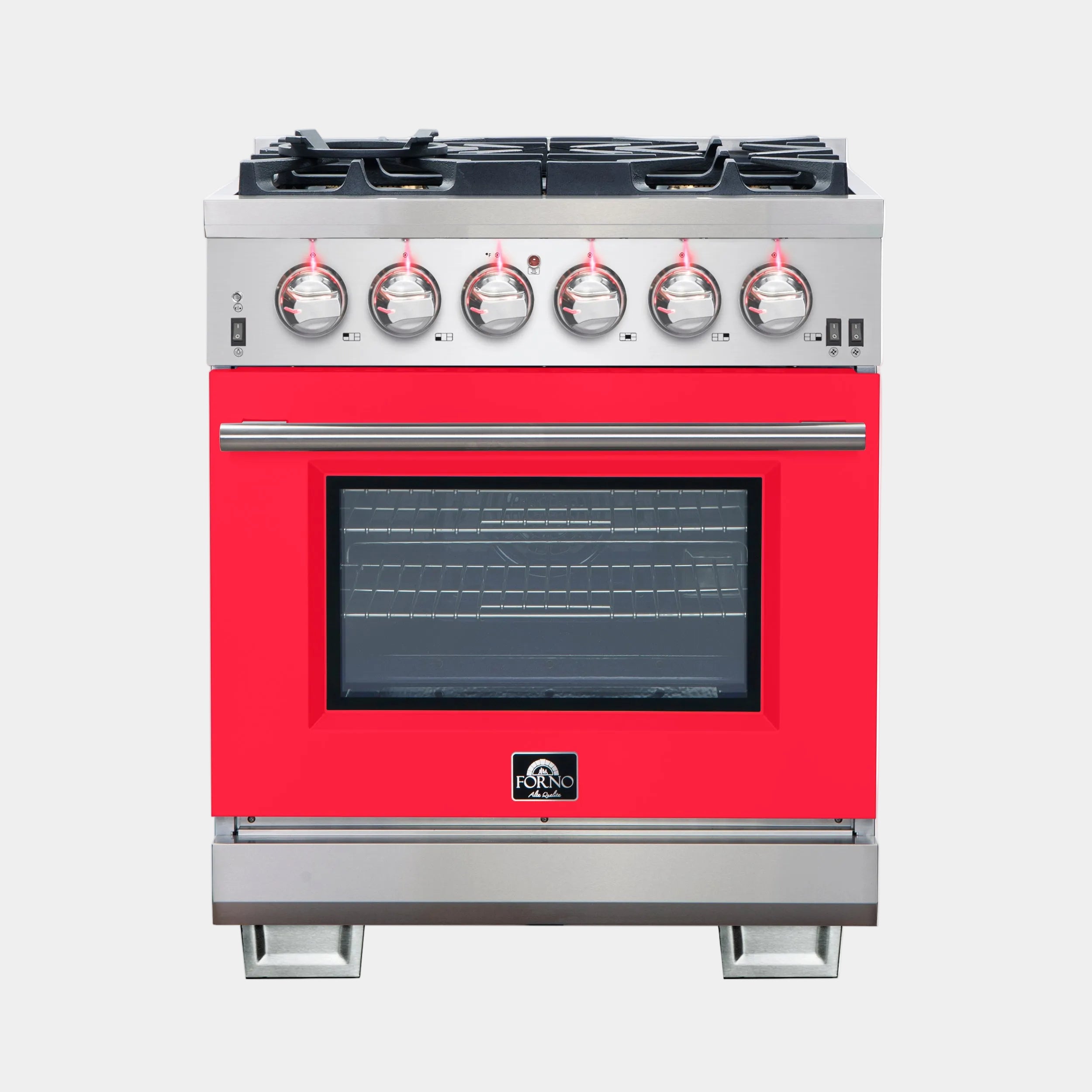 Forno Capriasca 30 in. 4.32 cu. ft. 5-burner Red Gas Range with Brass Burners 4.32 cu. ft. | FFSGS6260-30RED