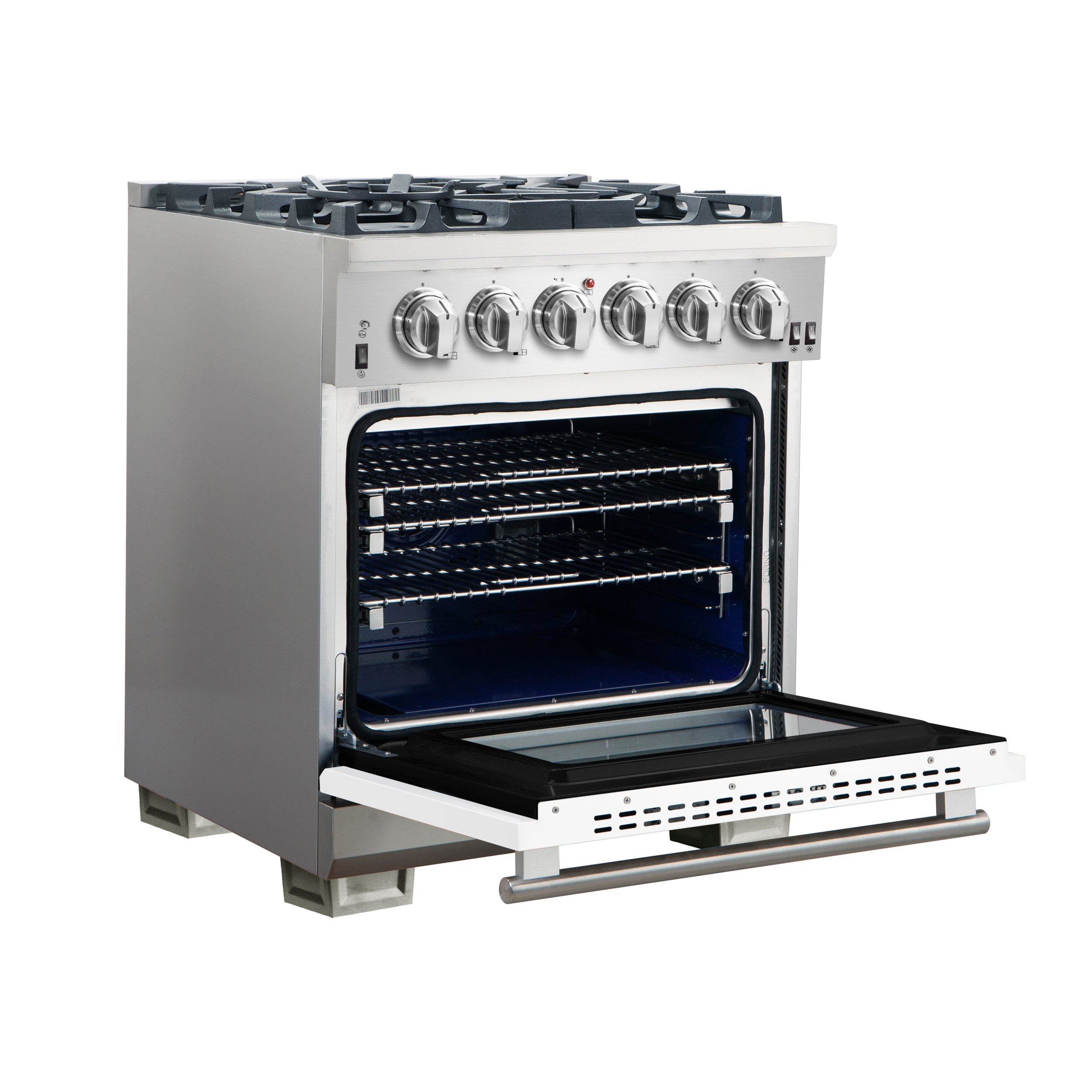 Forno Capriasca 30 in. 4.32 cu. ft. 5-burner White Gas Range with Brass Burners 4.32 cu. ft. | FFSGS6260-30WHT