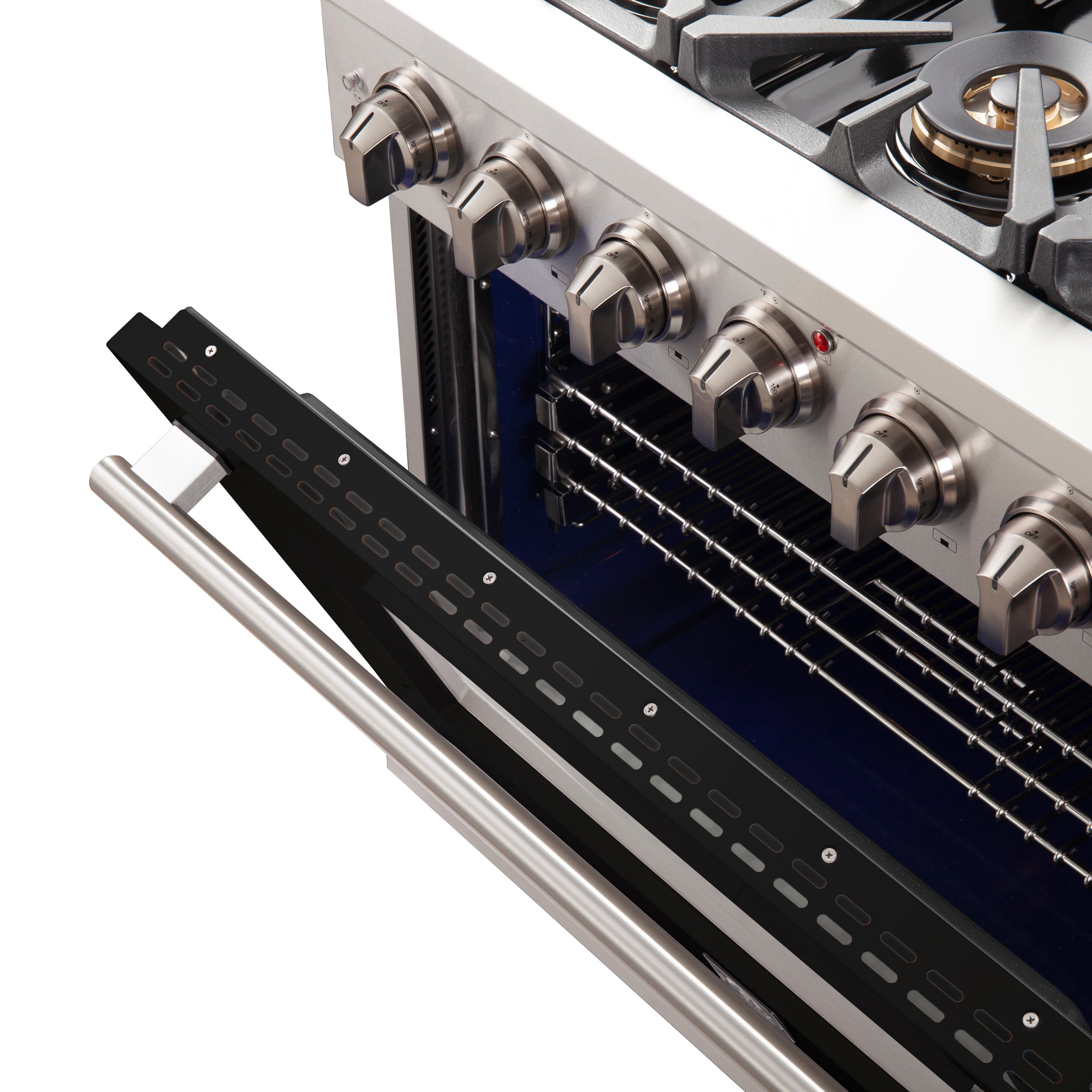 Forno Capriasca 36 In. 5.36 cu. ft. 6-burner Black Gas Range with Brass Burners | FFSGS6260-36BLK