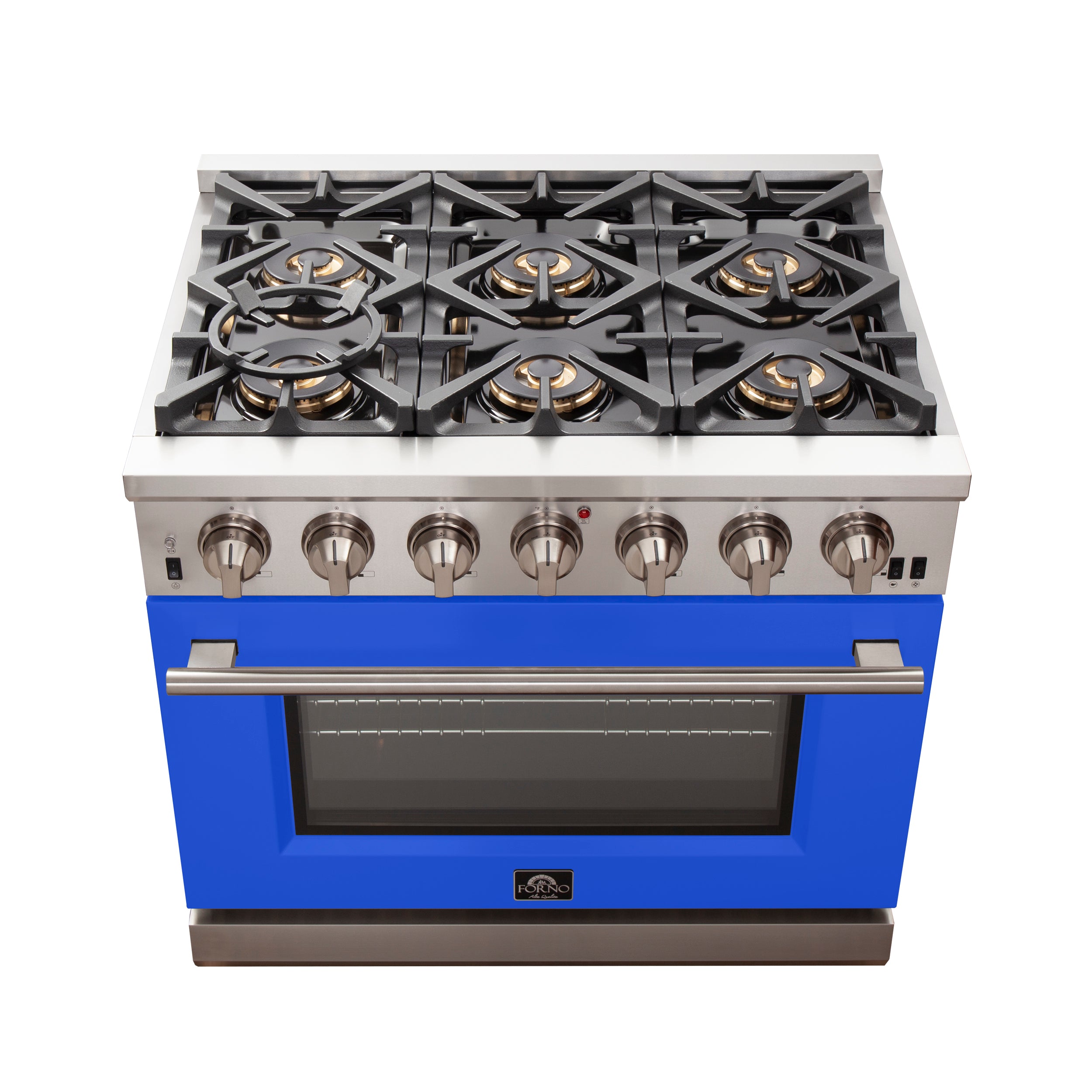 Forno Capriasca 36 In. 5.36 cu. ft. 6-burner Blue Gas Range with Brass Burners 5.36 cu. ft. | FFSGS6260-36BLU
