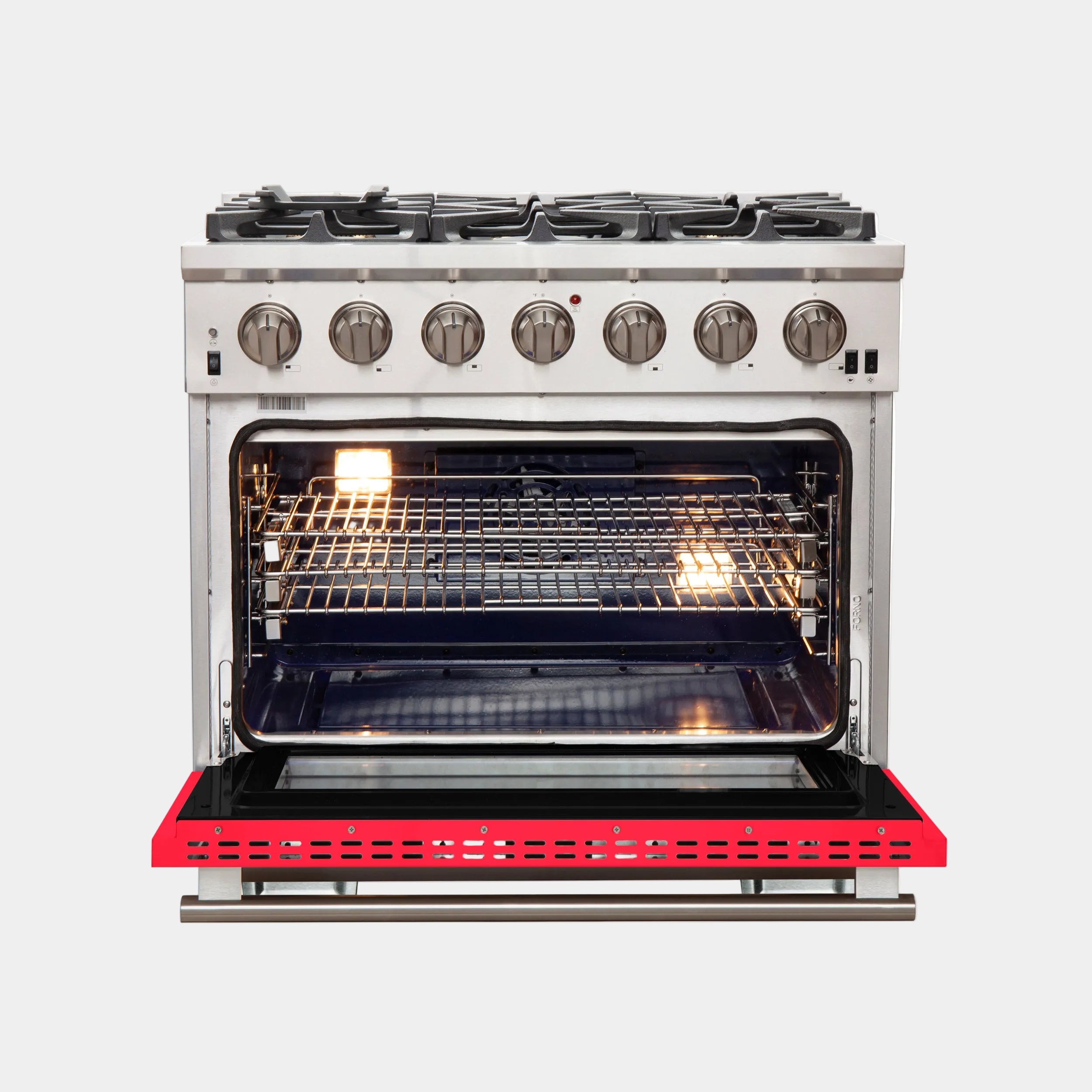 Forno Capriasca 36 In. 5.36 cu. ft. 6-burner Red Gas Range with Brass Burners 5.36 cu. ft. | FFSGS6260-36RED