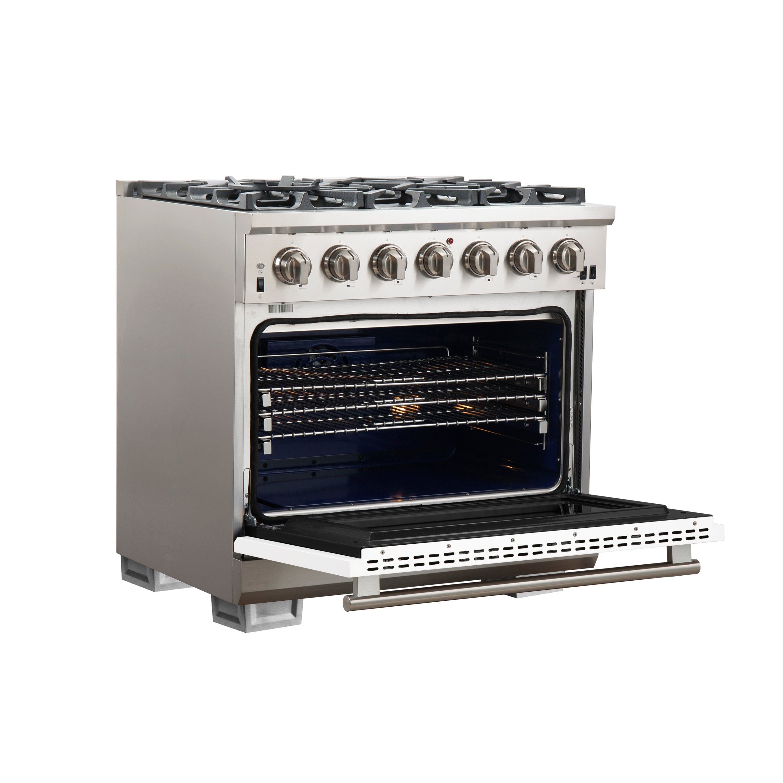 Forno Capriasca 36 In. 5.36 cu. ft. 6-burner White Gas Range with Brass Burners | FFSGS6260-36WHT