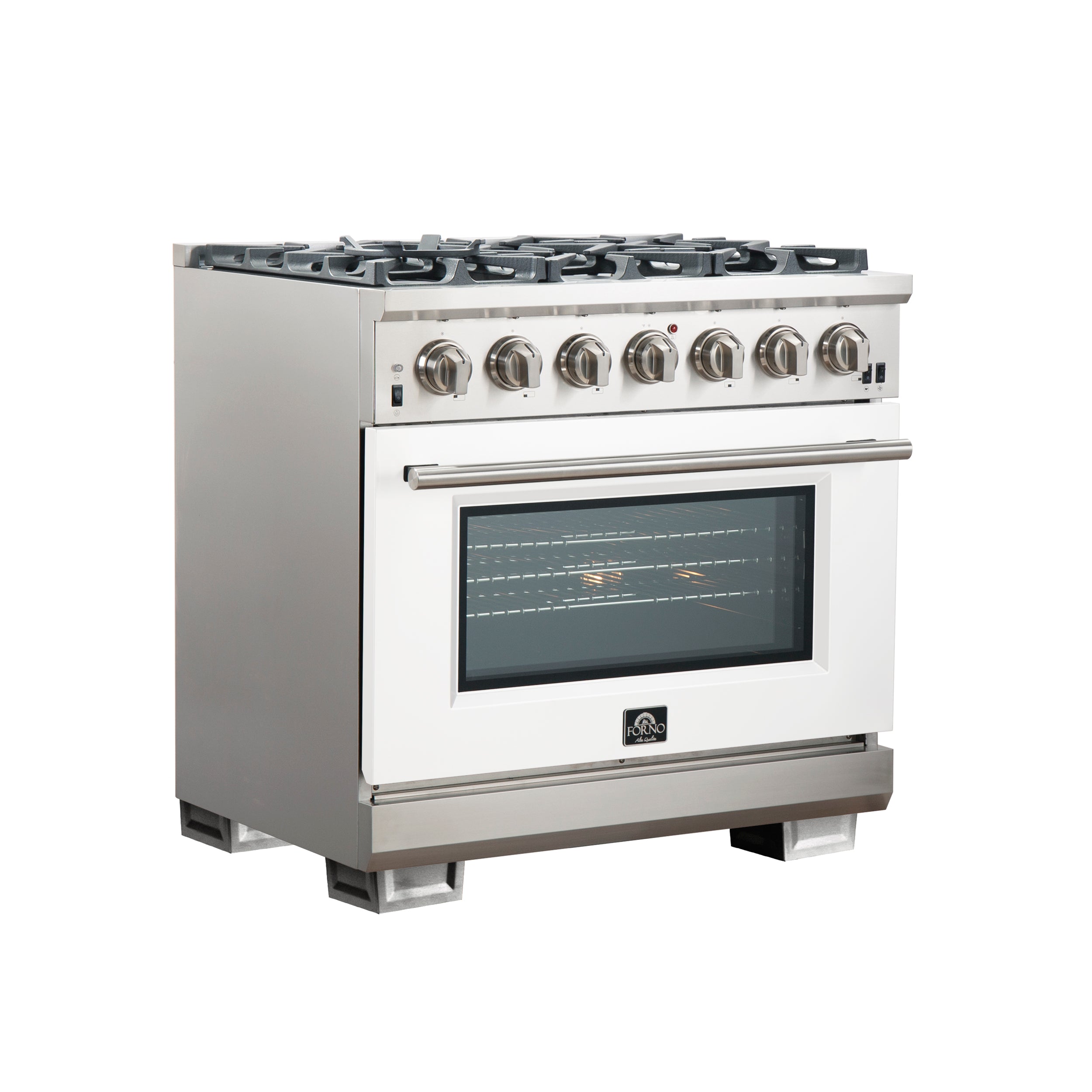 Forno Capriasca 36 In. 5.36 cu. ft. 6-burner White Gas Range with Brass Burners | FFSGS6260-36WHT