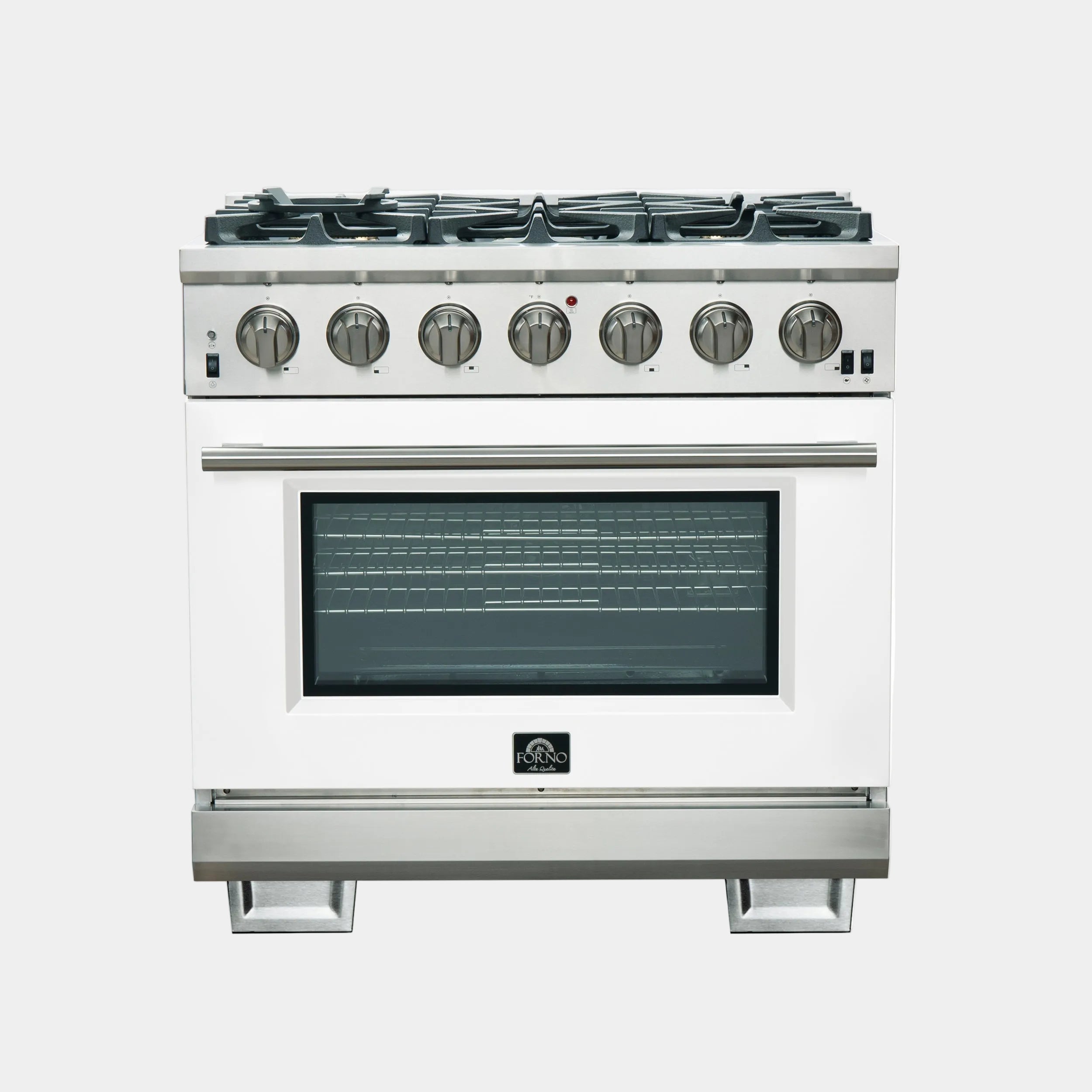 Forno Capriasca 36 In. 5.36 cu. ft. 6-burner White Gas Range with Brass Burners | FFSGS6260-36WHT