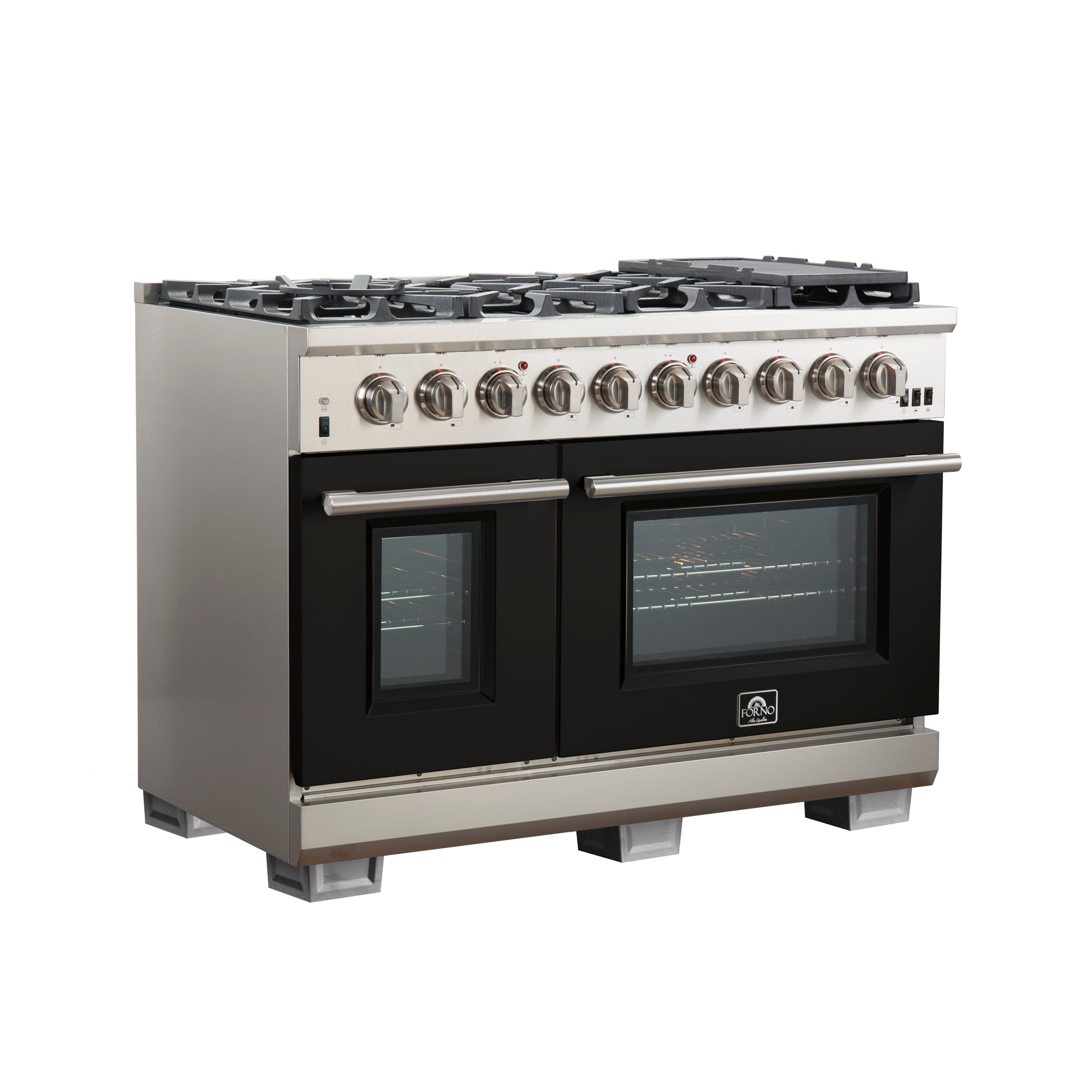 Forno Capriasca 48 in. 6.58 cu. ft. 8-burner Black Gas Range with Brass Burners | FFSGS6260-48BLK