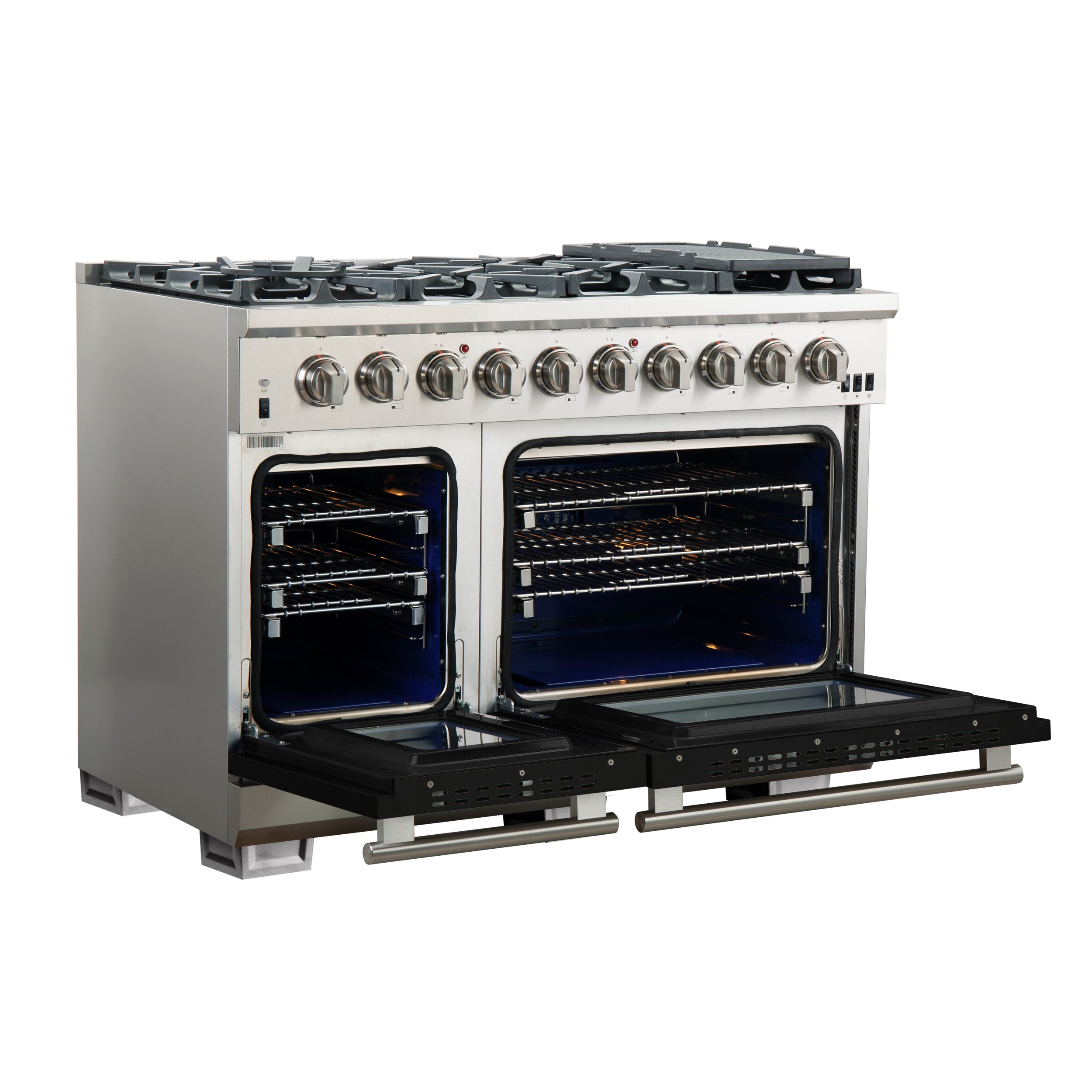 Forno Capriasca 48 in. 6.58 cu. ft. 8-burner Black Gas Range with Brass Burners | FFSGS6260-48BLK