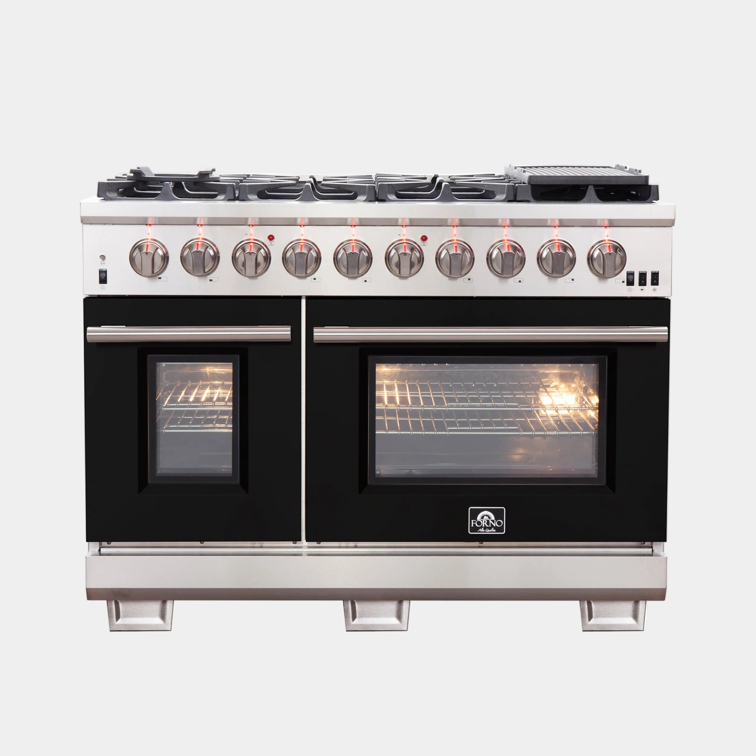 Forno Capriasca 48 in. 6.58 cu. ft. 8-burner Black Gas Range with Brass Burners | FFSGS6260-48BLK