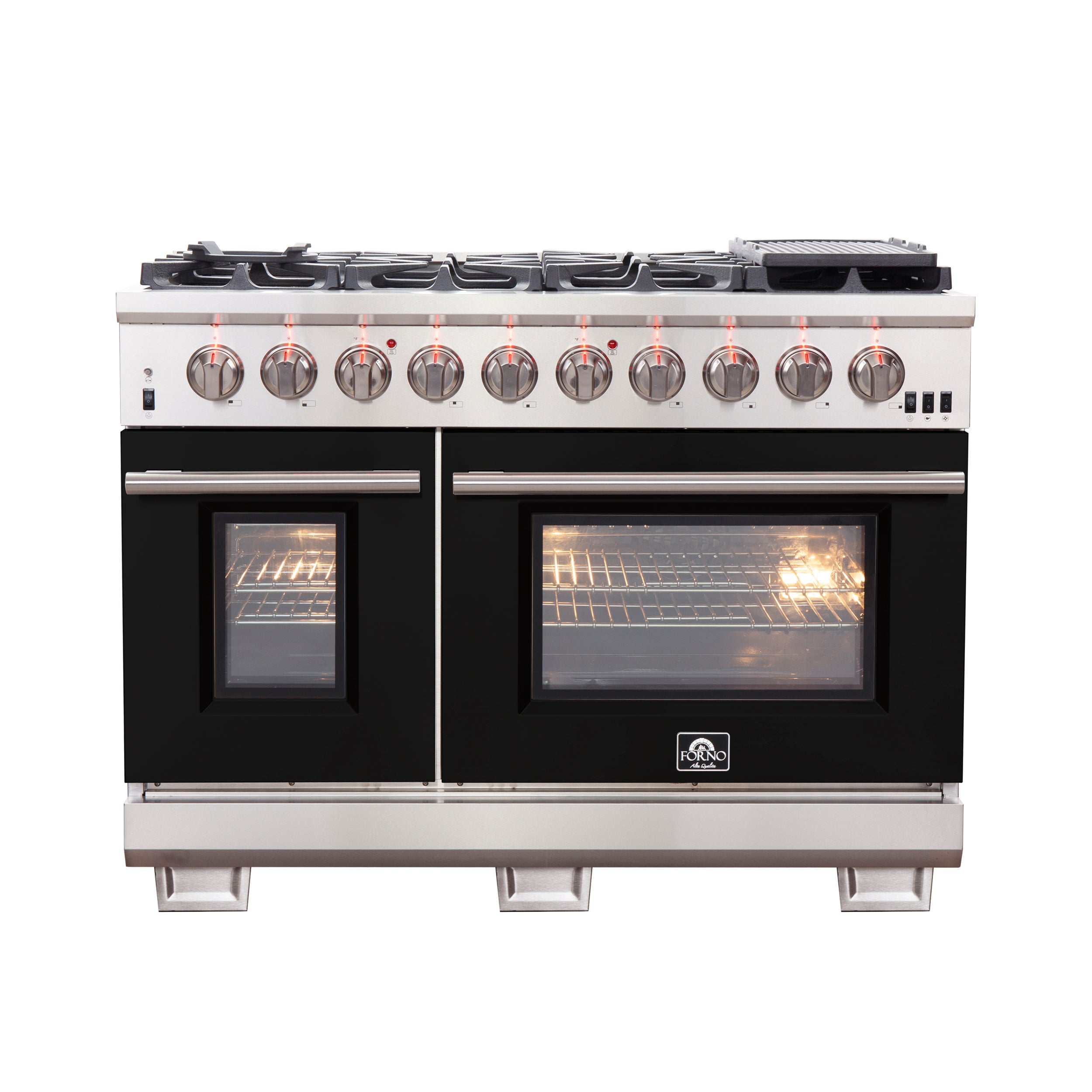 Forno Capriasca 48 in. 6.58 cu. ft. 8-burner Black Gas Range with Brass Burners | FFSGS6260-48BLK