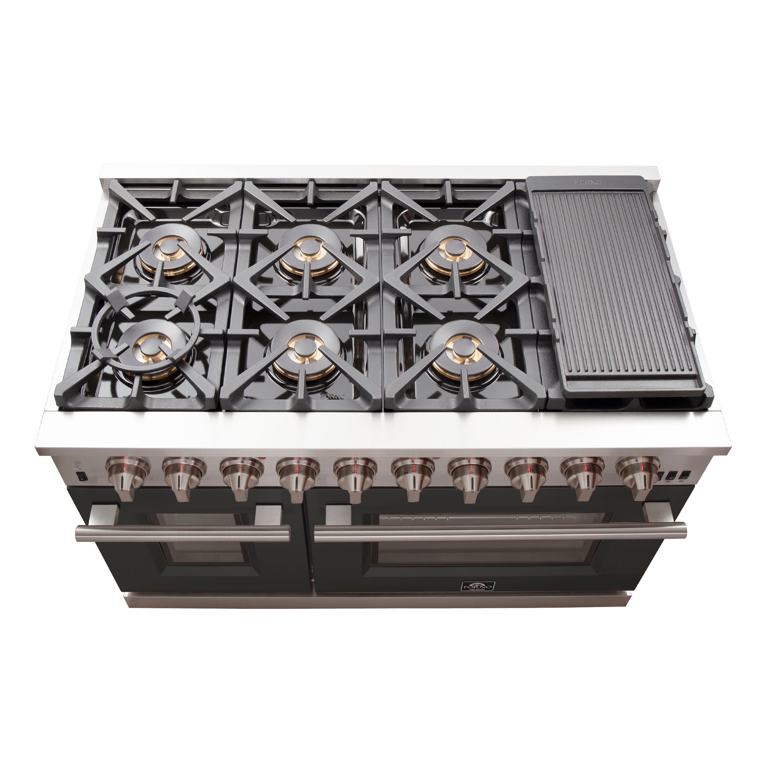 Forno Capriasca 48 in. 6.58 cu. ft. 8-burner Black Gas Range with Brass Burners | FFSGS6260-48BLK