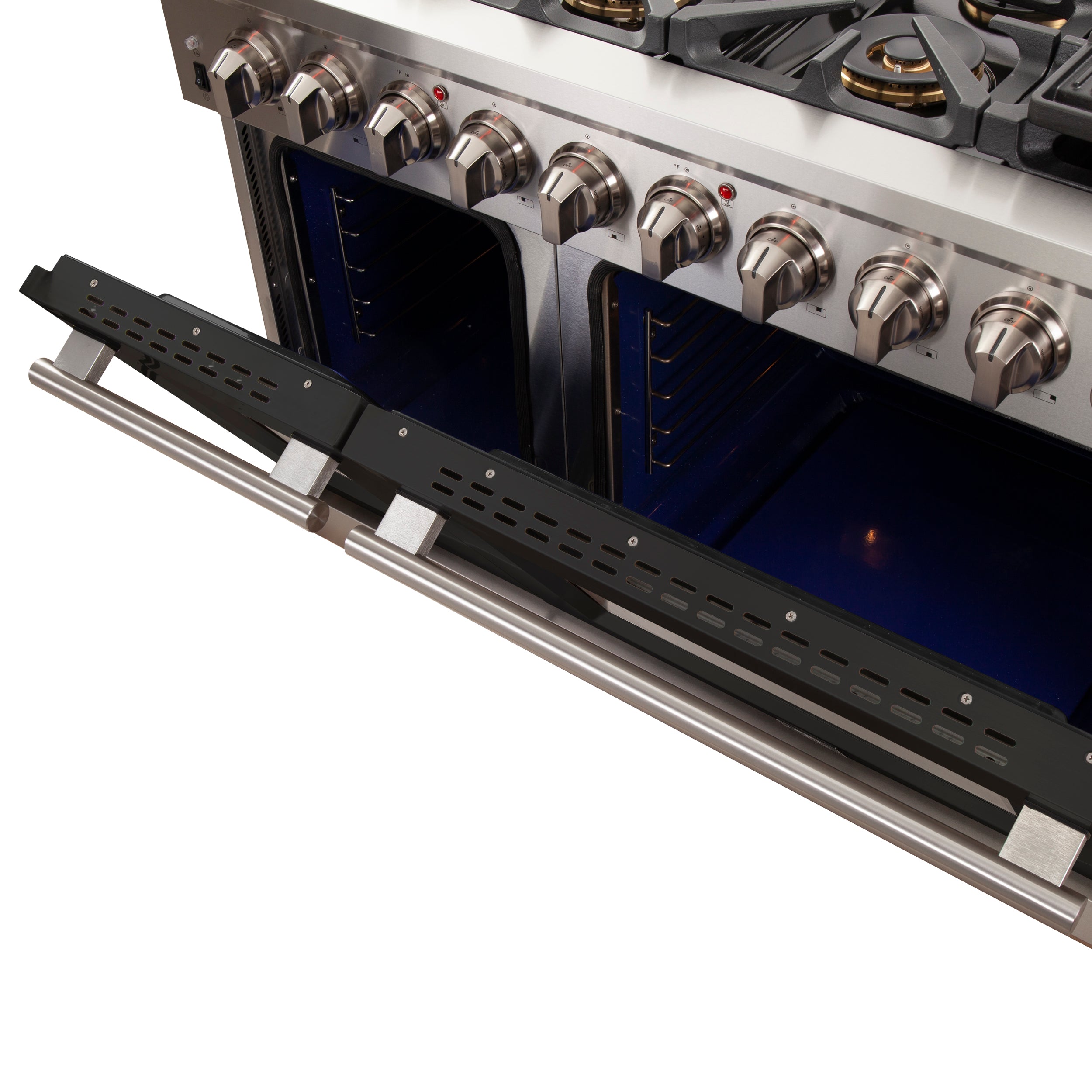 Forno Capriasca 48 in. 6.58 cu. ft. 8-burner Black Gas Range with Brass Burners | FFSGS6260-48BLK