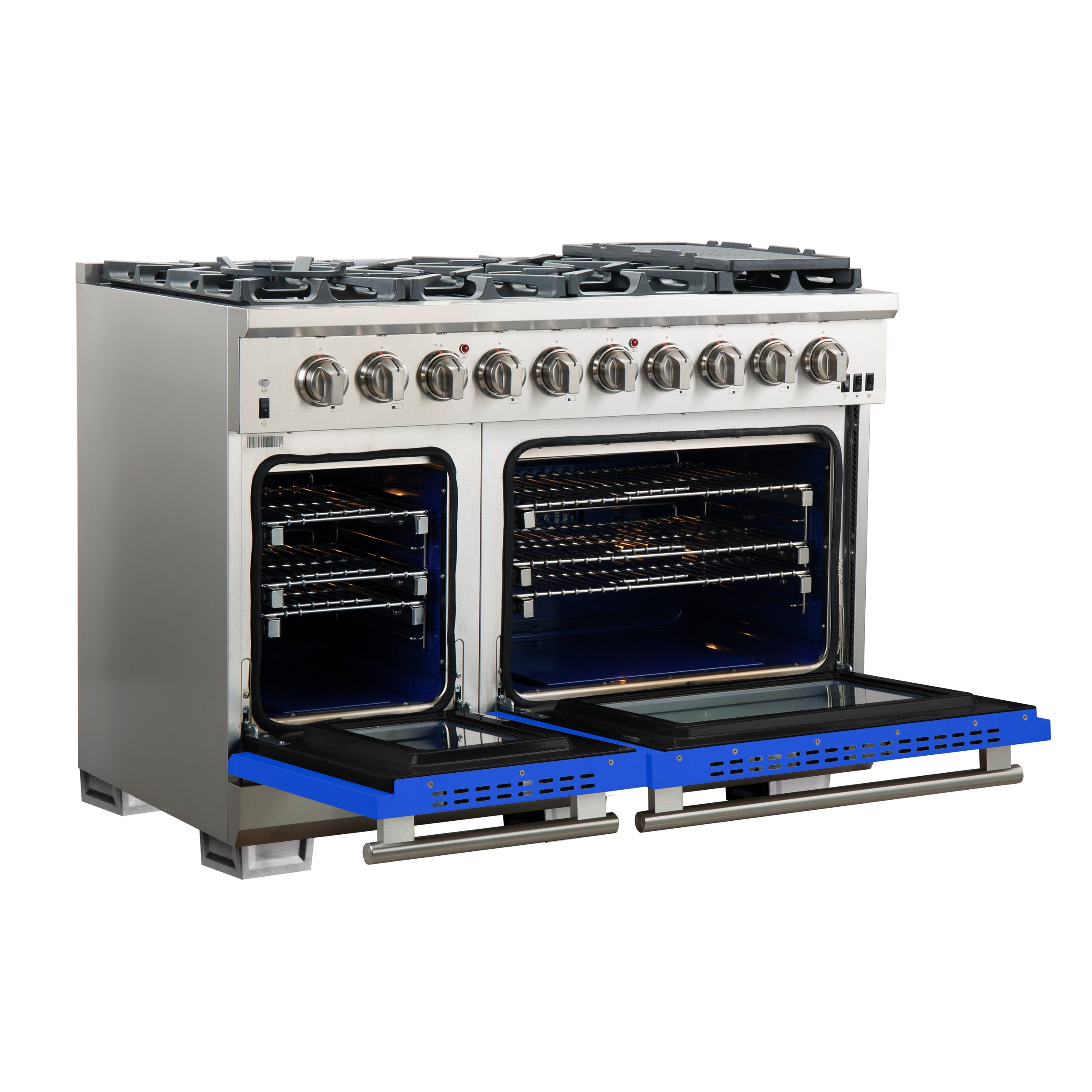Forno Capriasca 48 in. 6.58 cu. ft. 8-burner Blue Gas Range with Brass Burners | FFSGS6260-48BLU