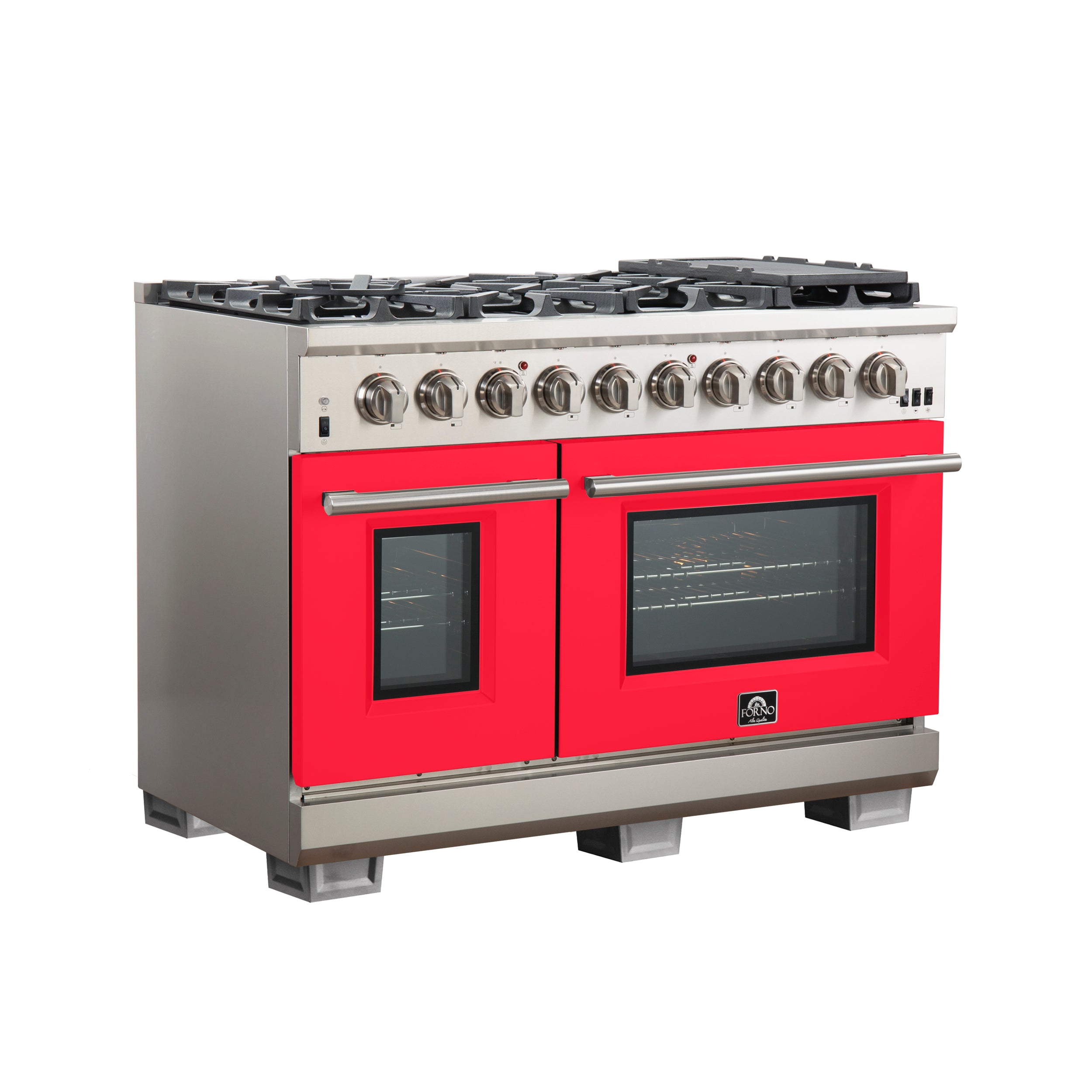 Forno Capriasca 48 in. 6.58 cu. ft. 8-burner Red Gas Range with Brass Burners | FFSGS6260-48RED