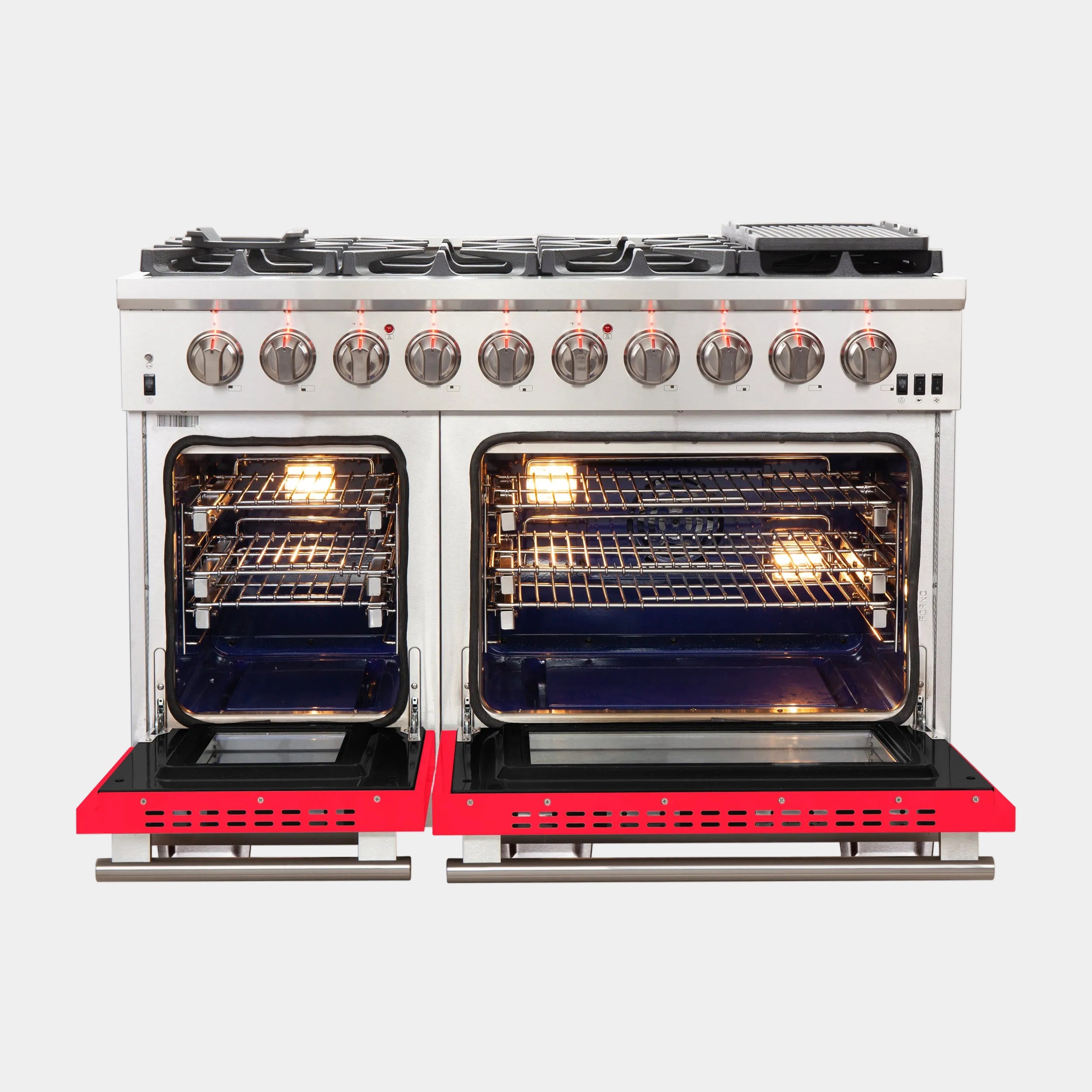 Forno Capriasca 48 in. 6.58 cu. ft. 8-burner Red Gas Range with Brass Burners | FFSGS6260-48RED