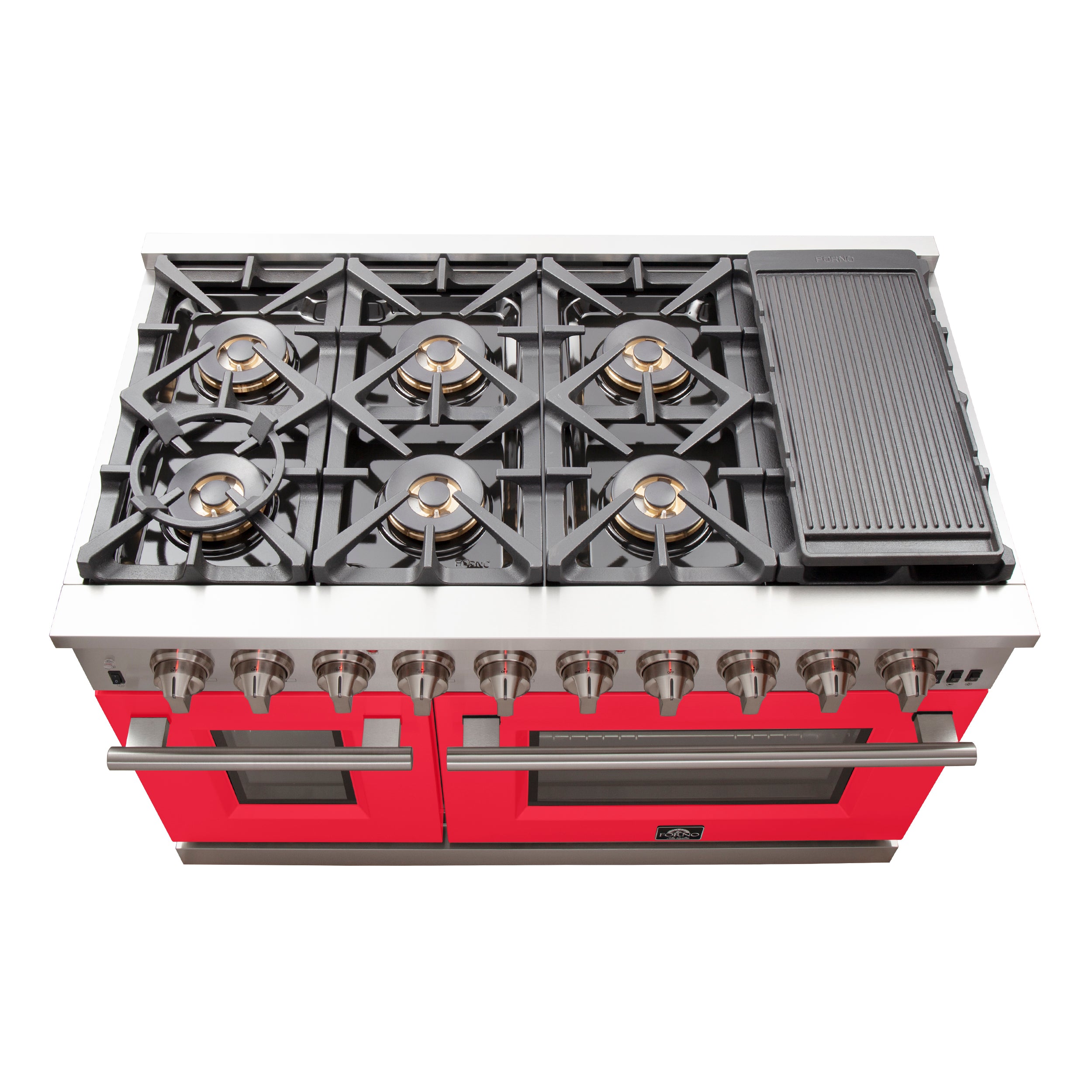 Forno Capriasca 48 in. 6.58 cu. ft. 8-burner Red Gas Range with Brass Burners | FFSGS6260-48RED