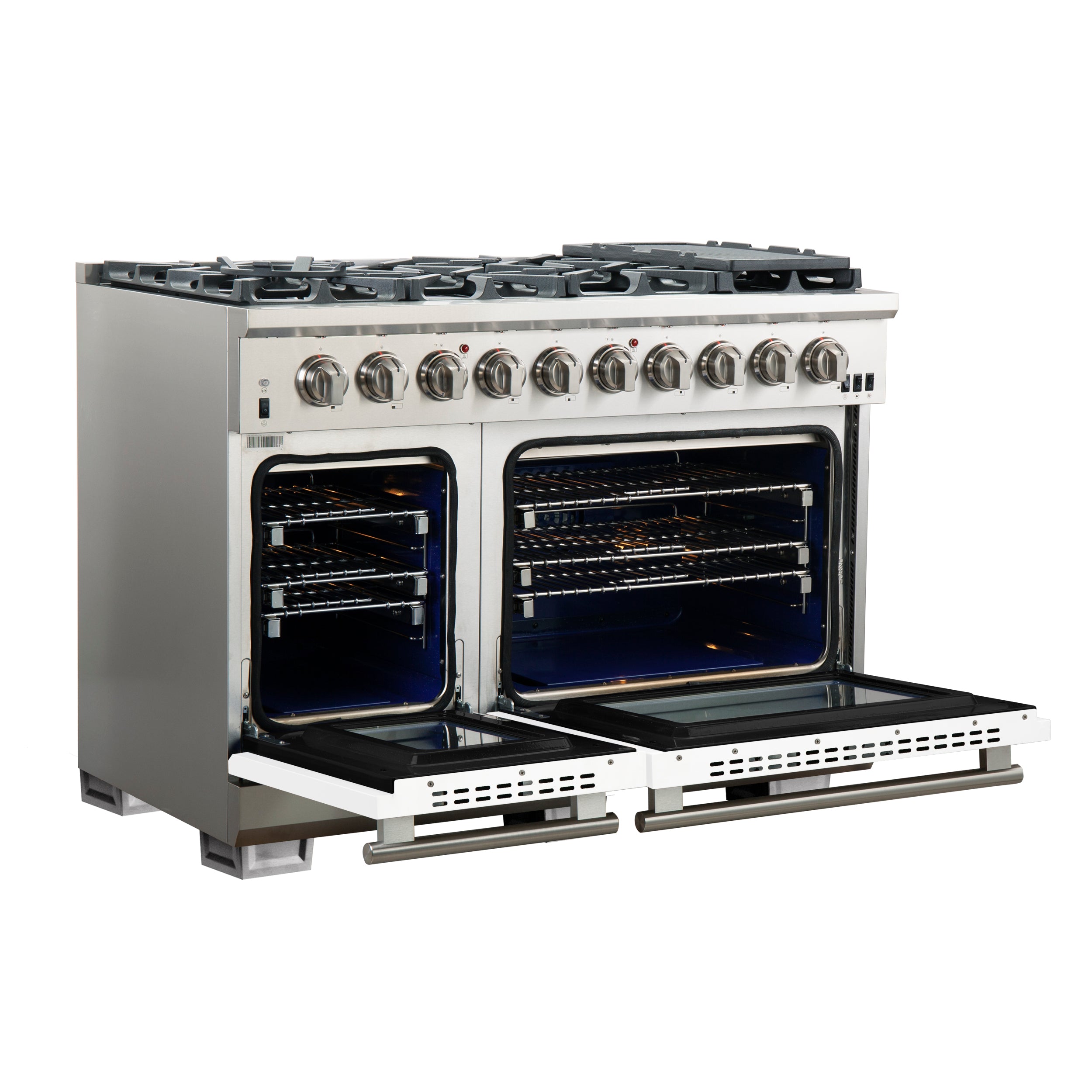 Forno Capriasca 48 in. 6.58 cu. ft. 8-burner White Gas Range with Brass Burners | FFSGS6260-48WHT