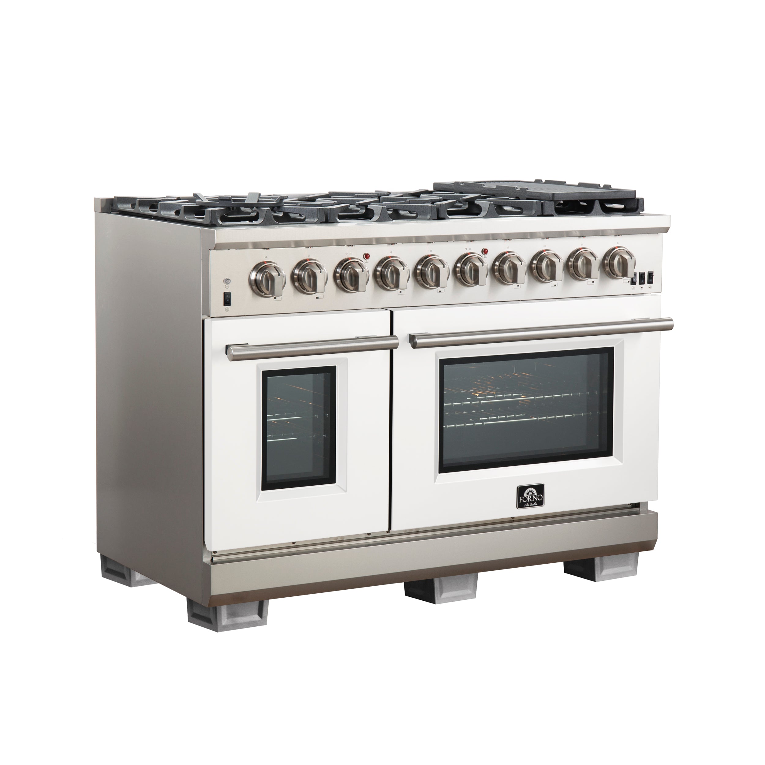 Forno Capriasca 48 in. 6.58 cu. ft. 8-burner White Gas Range with Brass Burners | FFSGS6260-48WHT