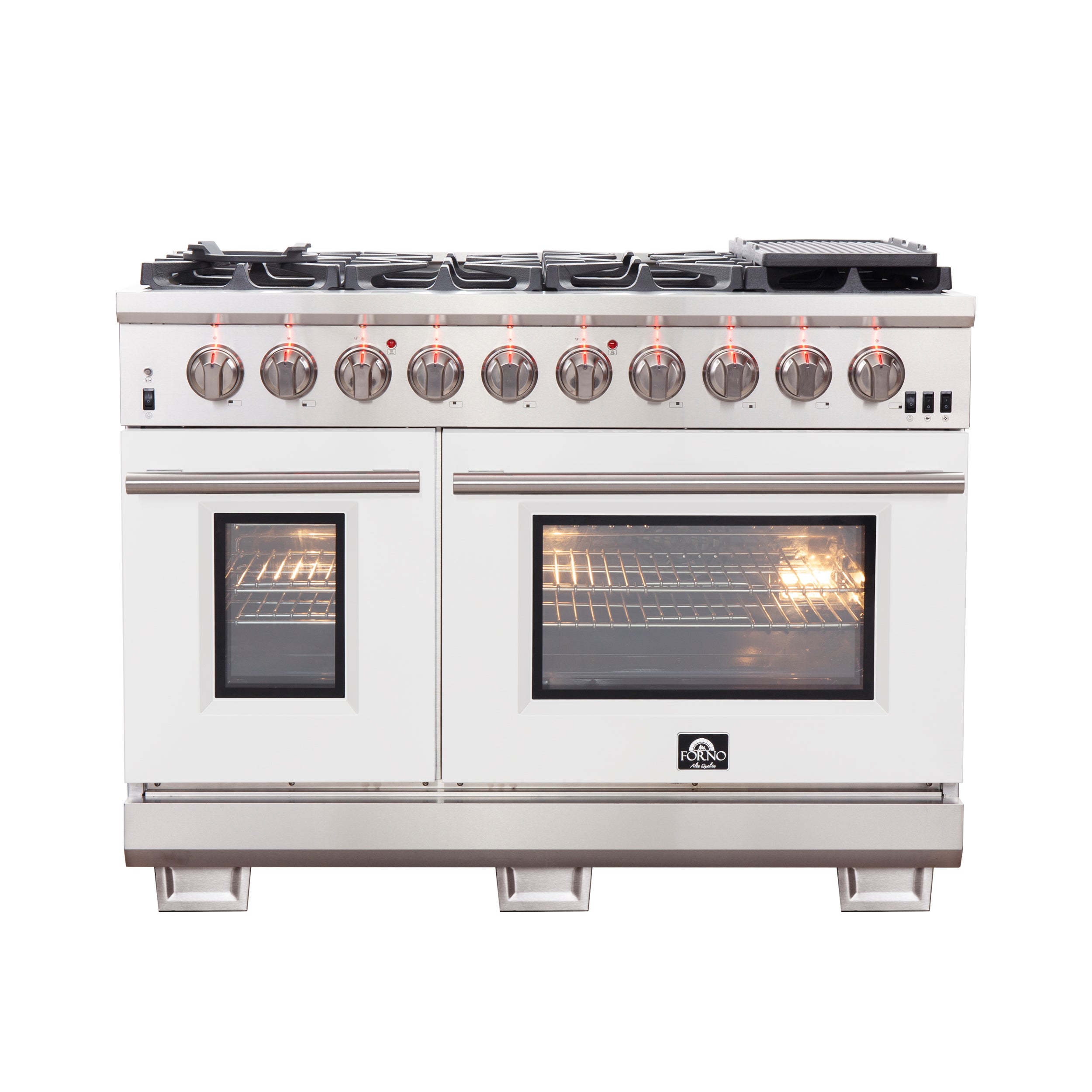 Forno Capriasca 48 in. 6.58 cu. ft. 8-burner White Gas Range with Brass Burners | FFSGS6260-48WHT
