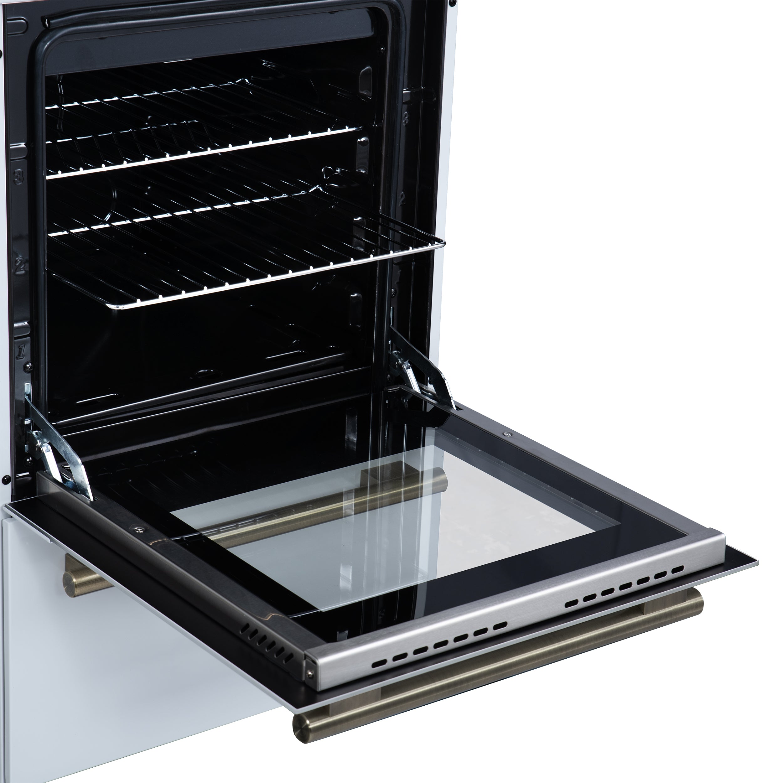 Forno Lamazze 20 in. 2.05 cu.ft. White Gas Range with 4 Burners, Storage Drawer and Antique Brass Accents | FFSGS6265-20WHT