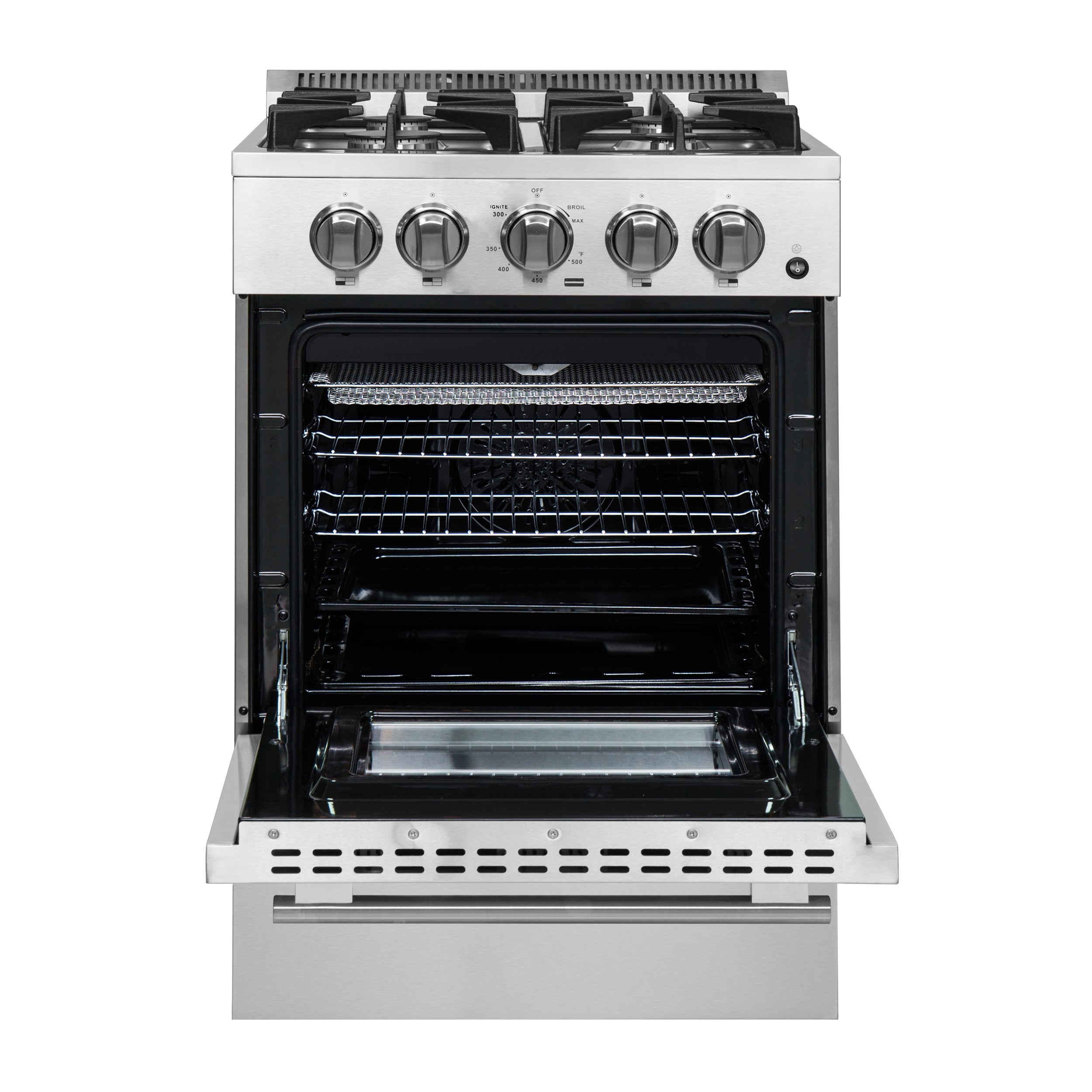Forno Breno 24 in. 2.3 cu.ft. Stainless Steel Gas Range with 4 Burners, Air Fry Kit and Storage Drawer | FFSGS6272-24