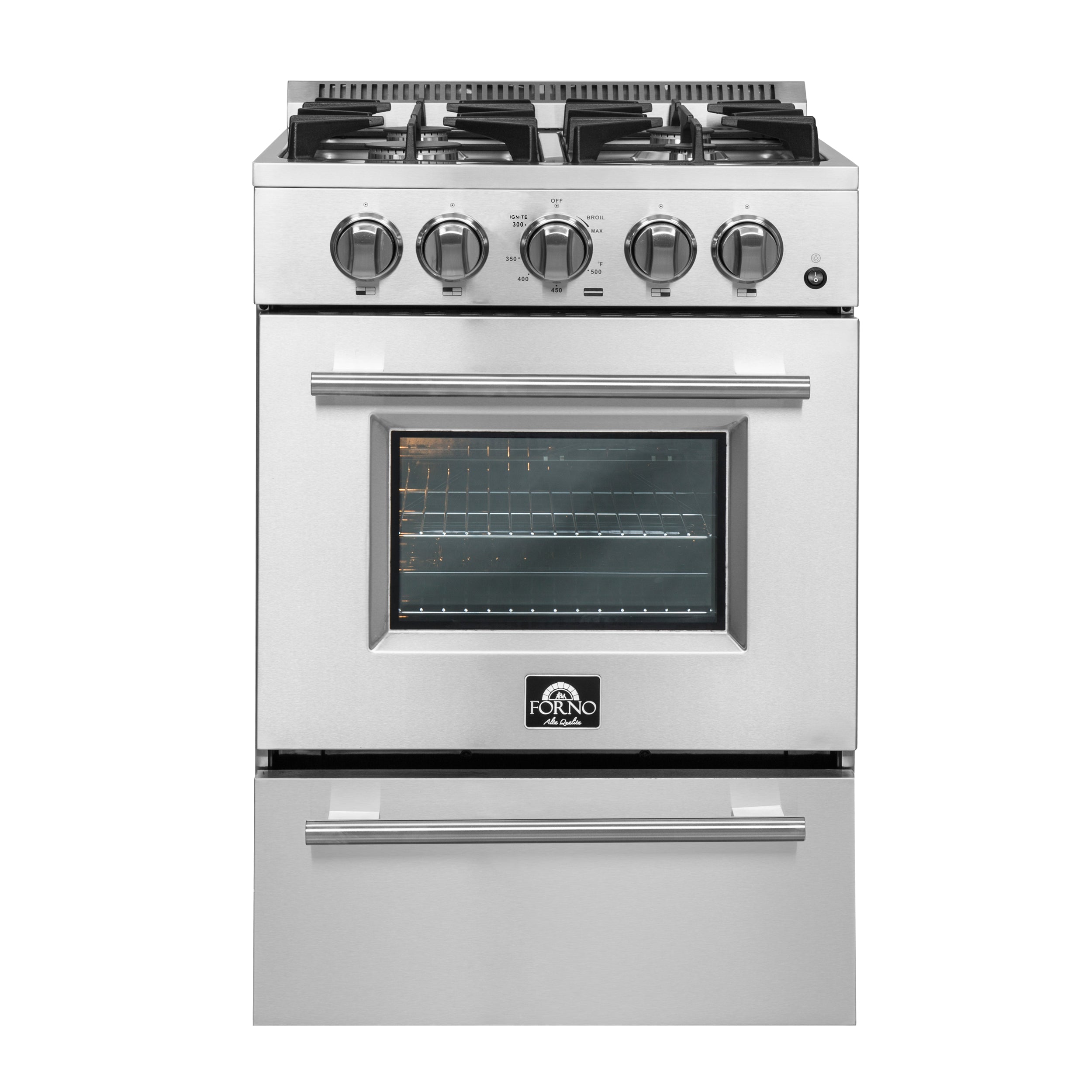 Forno Breno 24 in. 2.3 cu.ft. Stainless Steel Gas Range with 4 Burners, Air Fry Kit and Storage Drawer | FFSGS6272-24