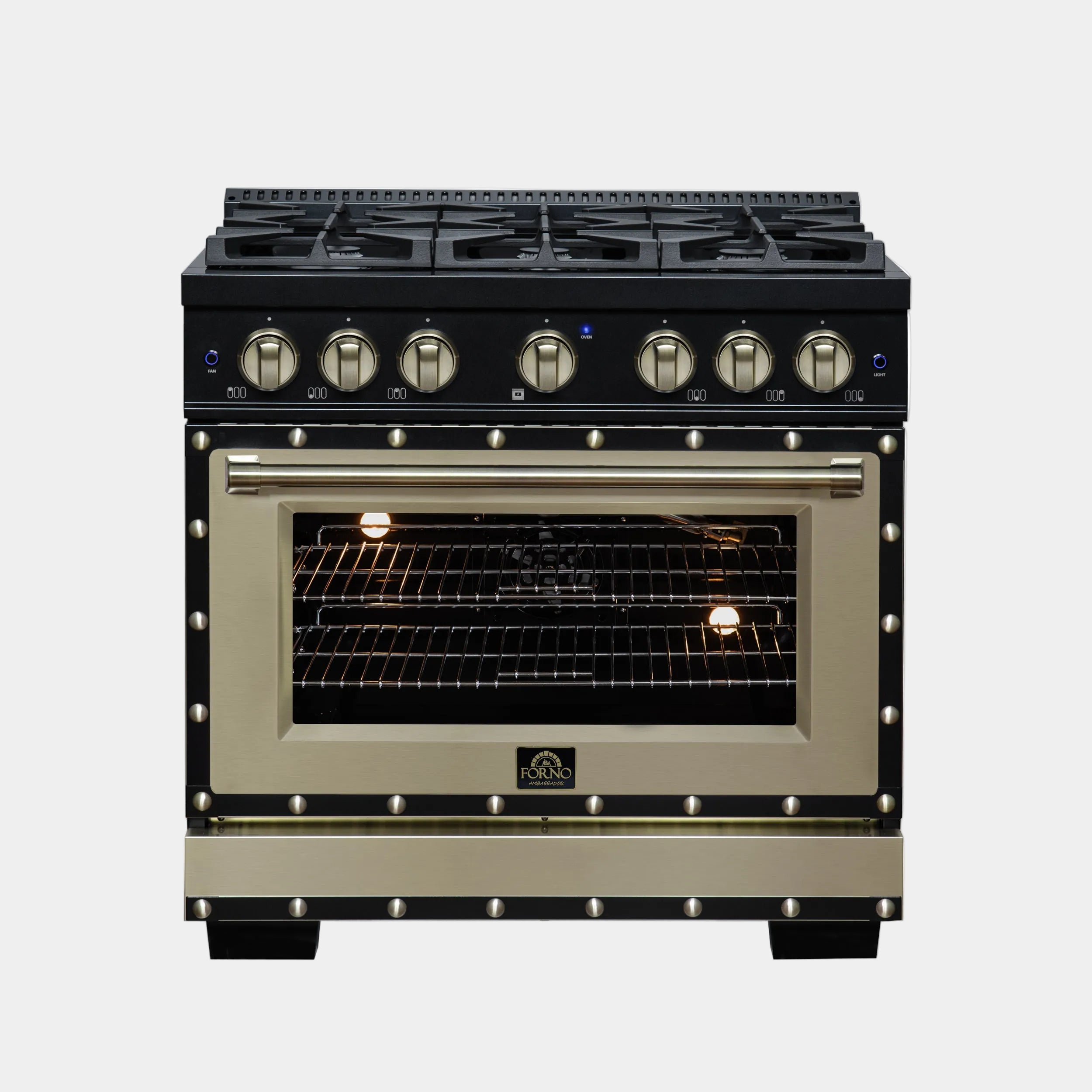 Forno Valente 36 in. 5.2 Cu.ft. Black Gas Range with 6 Sealed Burners and Air Fry | FFSGS6299-36CPBLK
