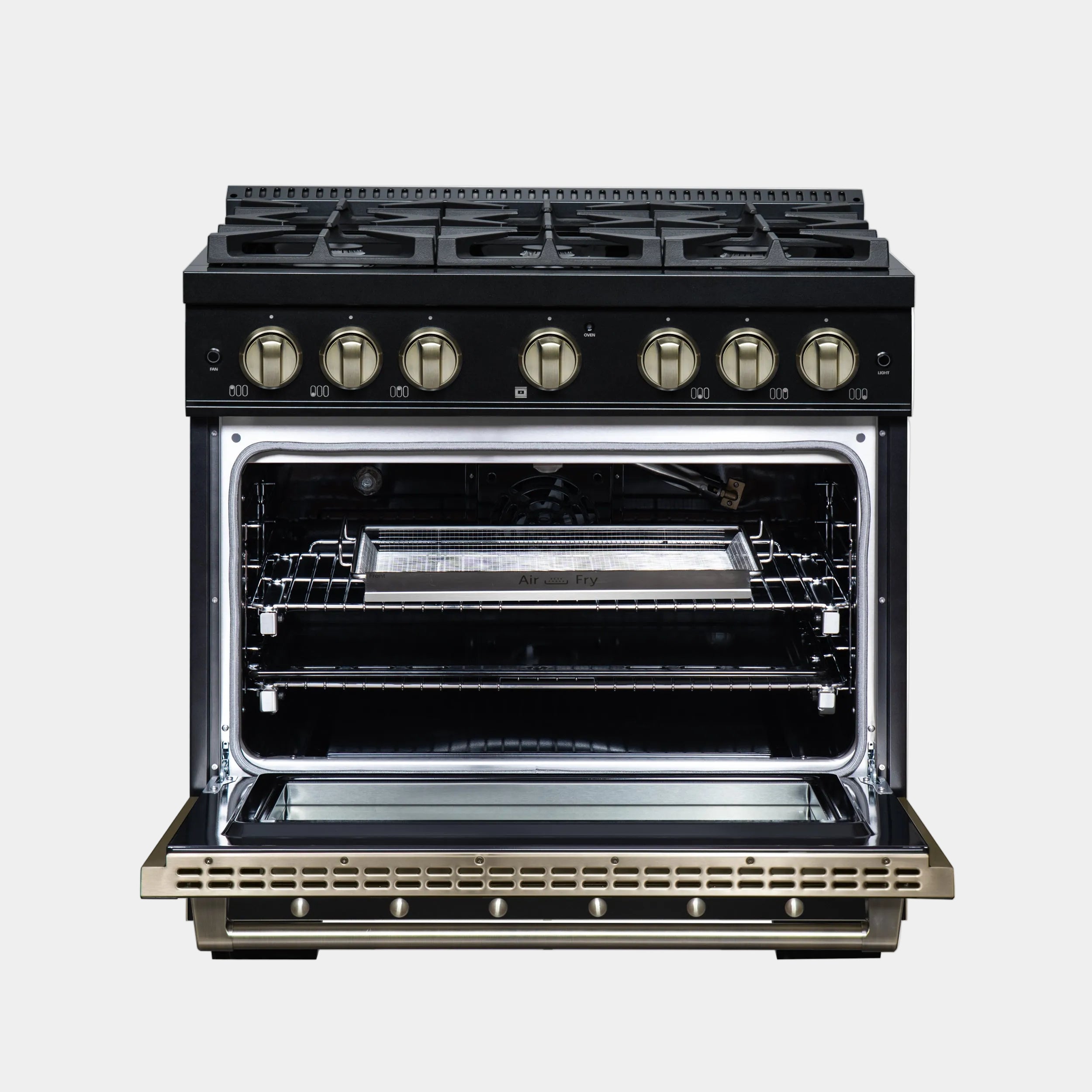 Forno Valente 36 in. 5.2 Cu.ft. Black Gas Range with 6 Sealed Burners and Air Fry | FFSGS6299-36CPBLK