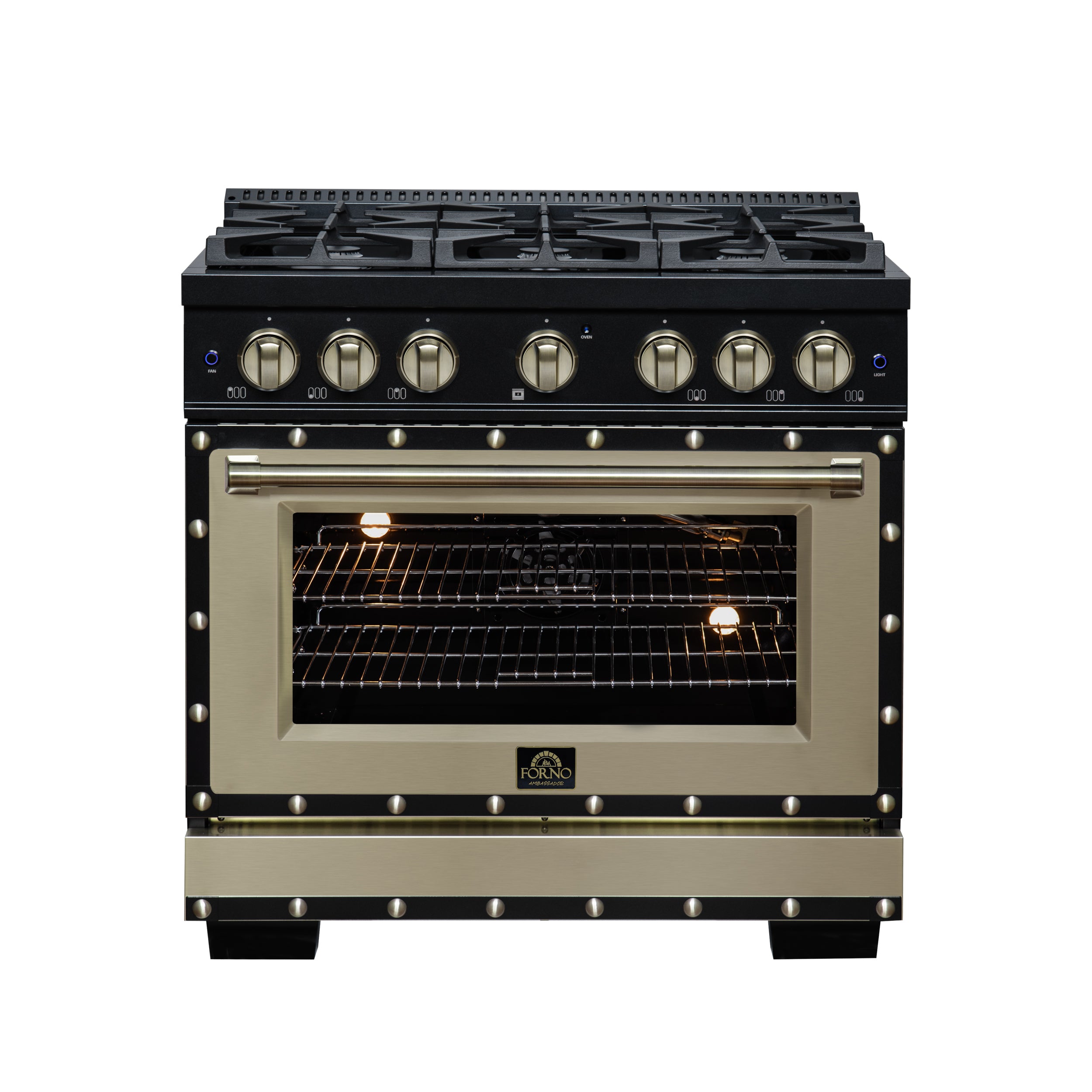 Forno Valente 36 in. 5.2 Cu.ft. Black Gas Range with 6 Sealed Burners and Air Fry | FFSGS6299-36CPBLK