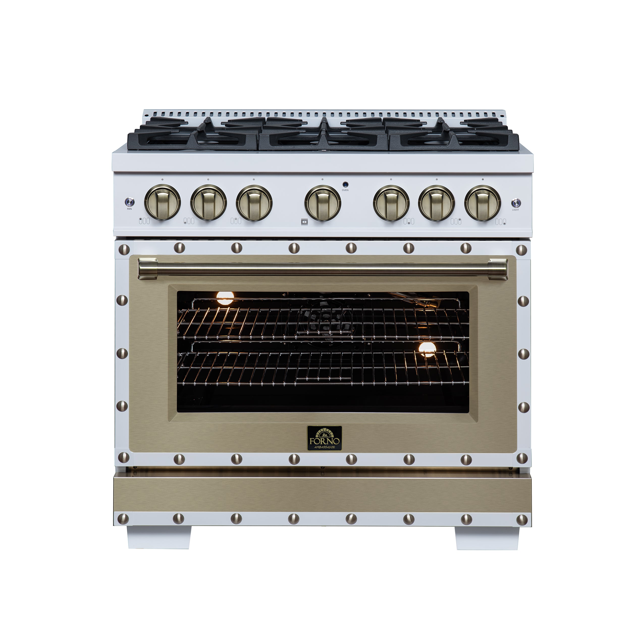 Forno Valente 36 in. 5.2 Cu.ft. White Gas Range with 6 Sealed Burners and Air Fry | FFSGS6299-36CPWHT