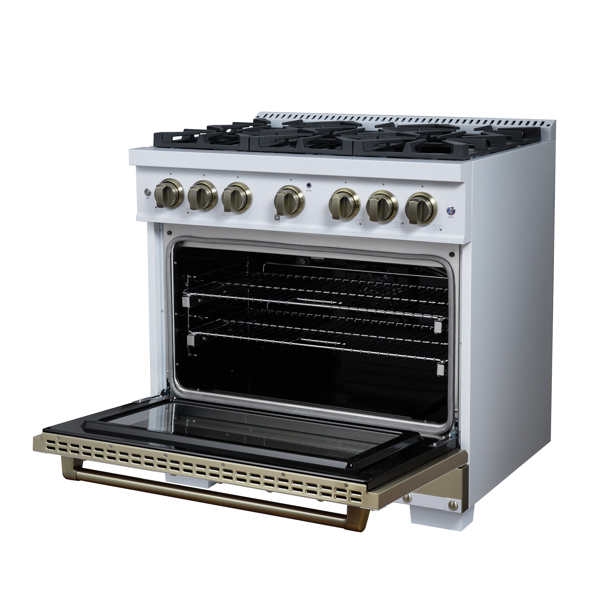 Forno Valente 36 in. 5.2 Cu.ft. White Gas Range with 6 Sealed Burners and Air Fry | FFSGS6299-36CPWHT