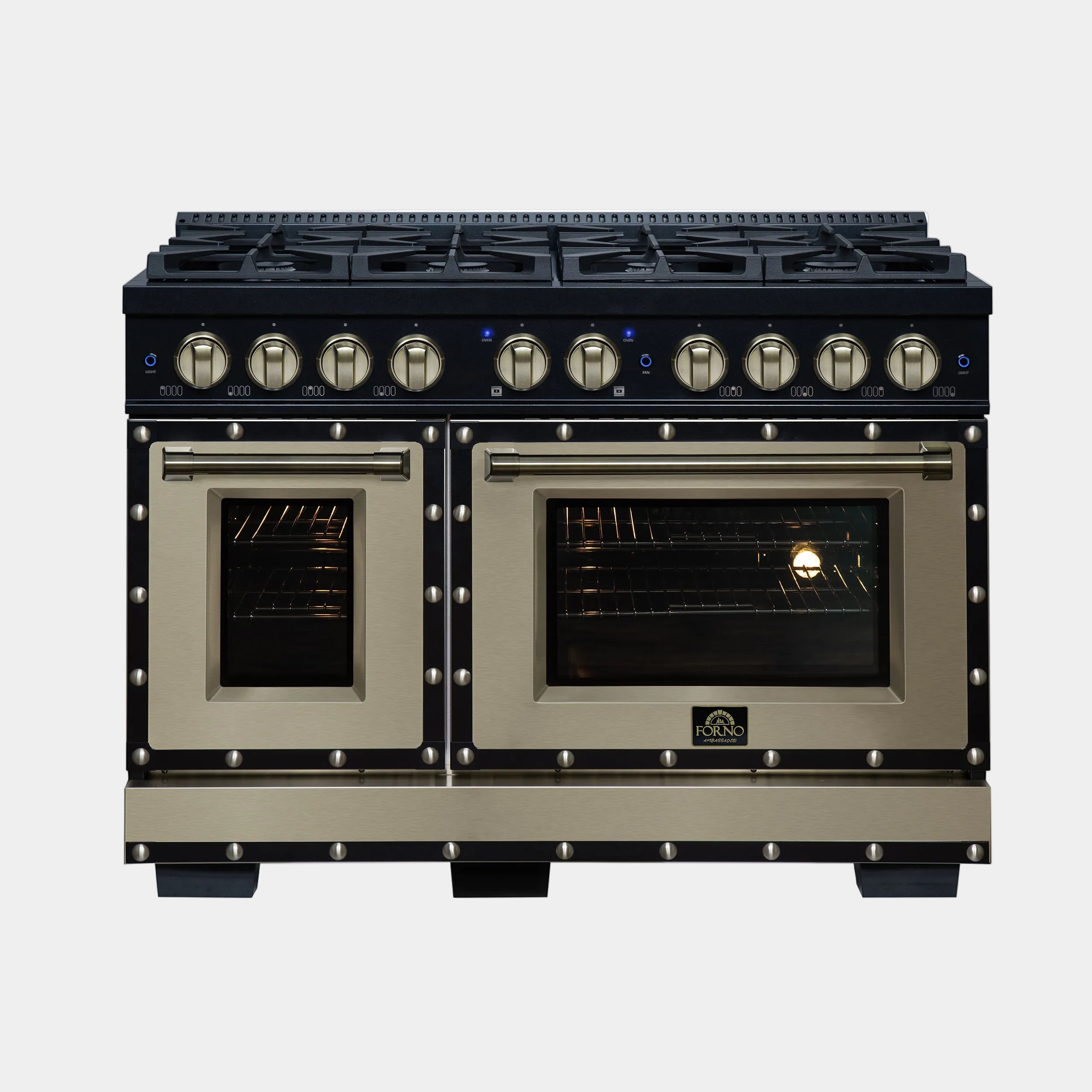 Forno Valente 48 in. 6.7 Cu.ft. Black Gas Range with 8 Sealed Burners and Air Fry | FFSGS6299-48CPBLK