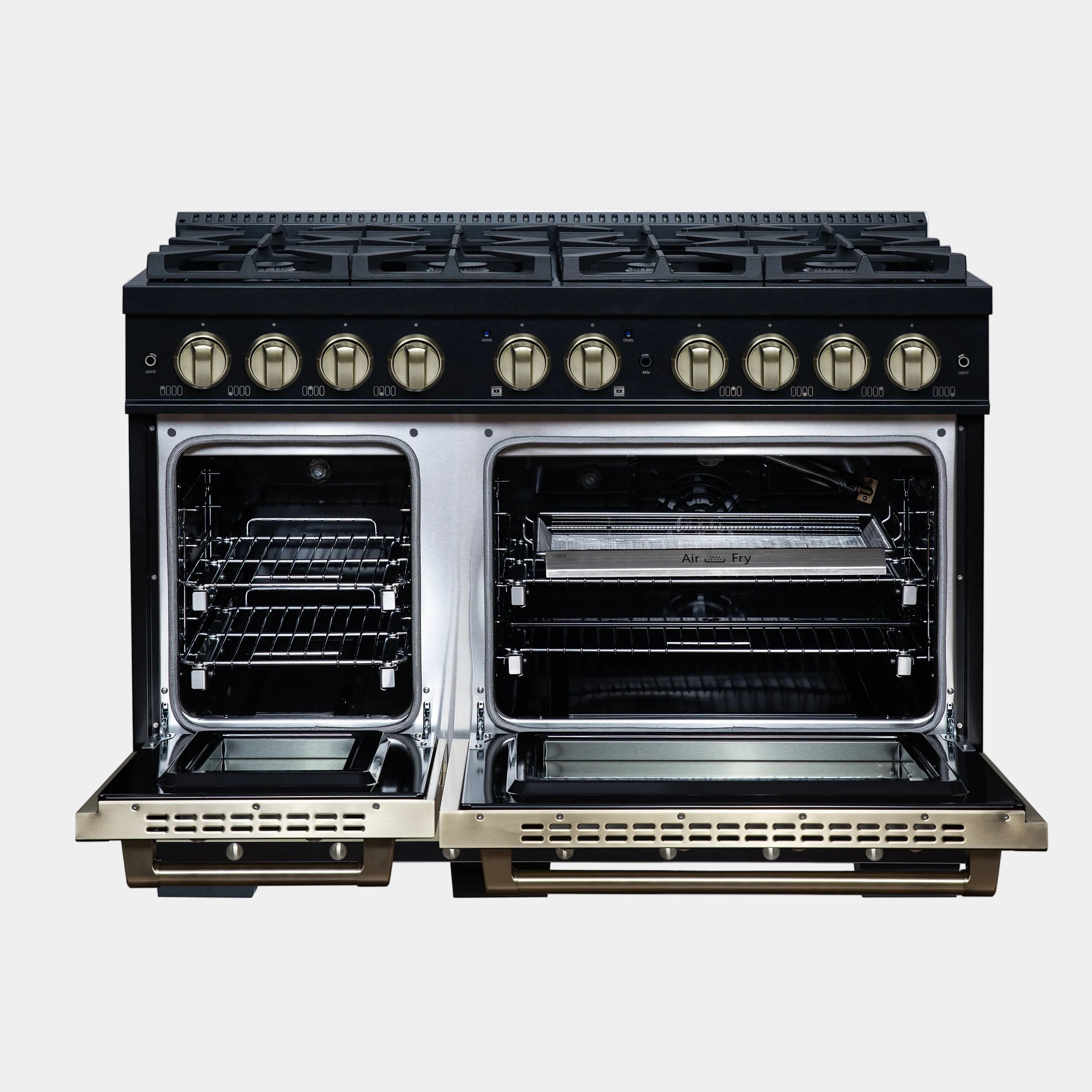 Forno Valente 48 in. 6.7 Cu.ft. Black Gas Range with 8 Sealed Burners and Air Fry | FFSGS6299-48CPBLK