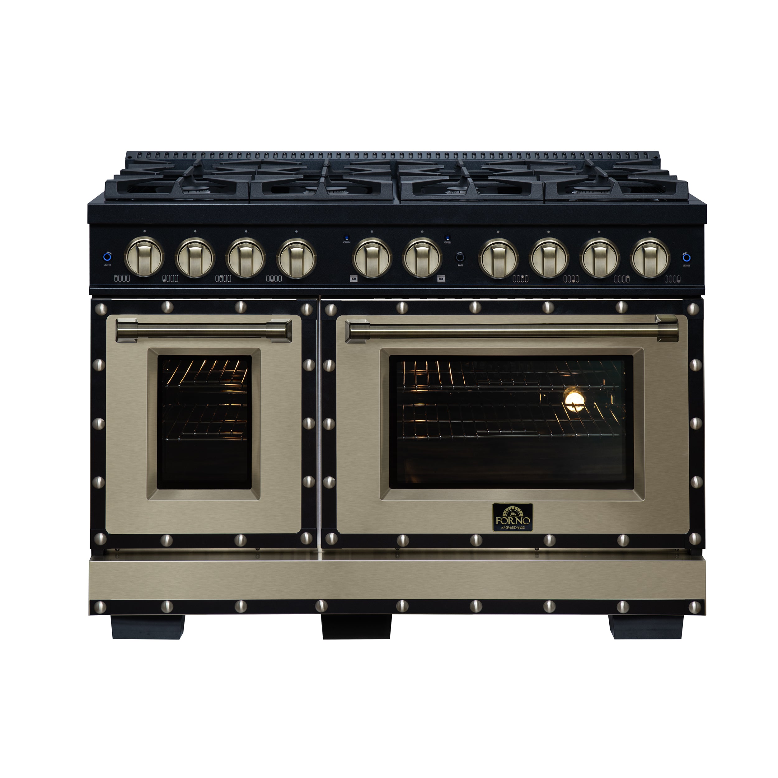 Forno Valente 48 in. 6.7 Cu.ft. Black Gas Range with 8 Sealed Burners and Air Fry | FFSGS6299-48CPBLK