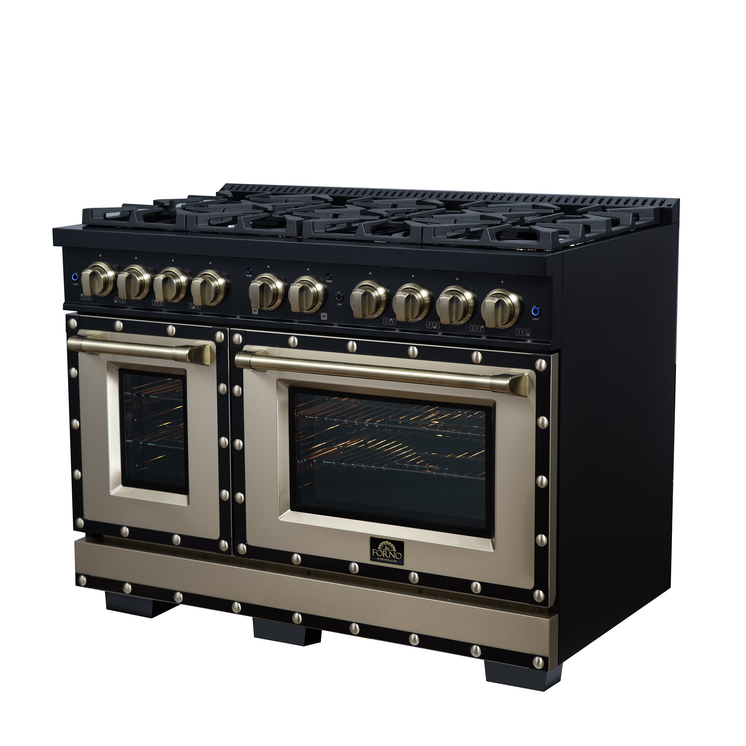 Forno Valente 48 in. 6.7 Cu.ft. Black Gas Range with 8 Sealed Burners and Air Fry | FFSGS6299-48CPBLK