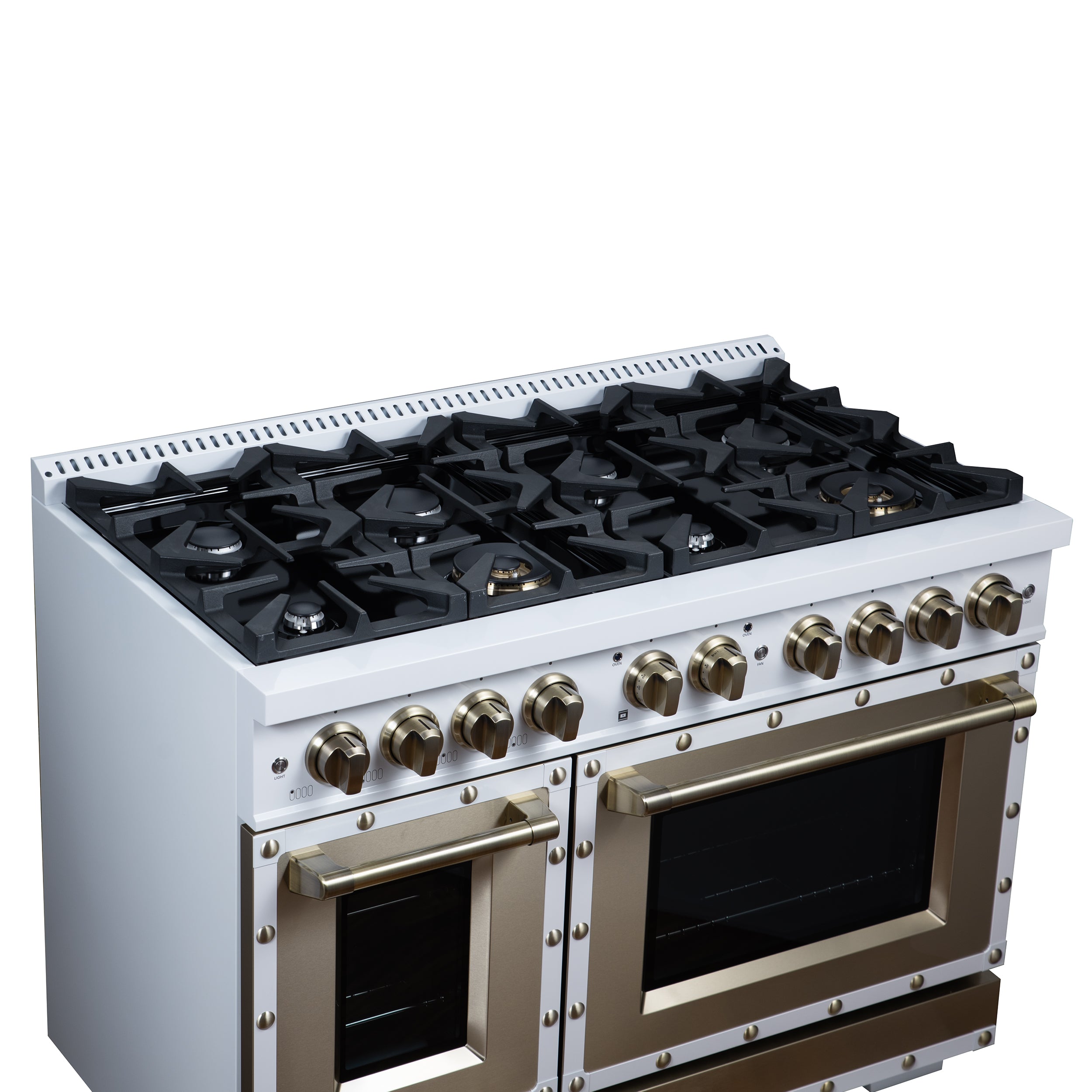 Forno Valente 48 in. 6.7 Cu.ft. White Gas Range with 8 Sealed Burners and Air Fry | FFSGS6299-48CPWHT